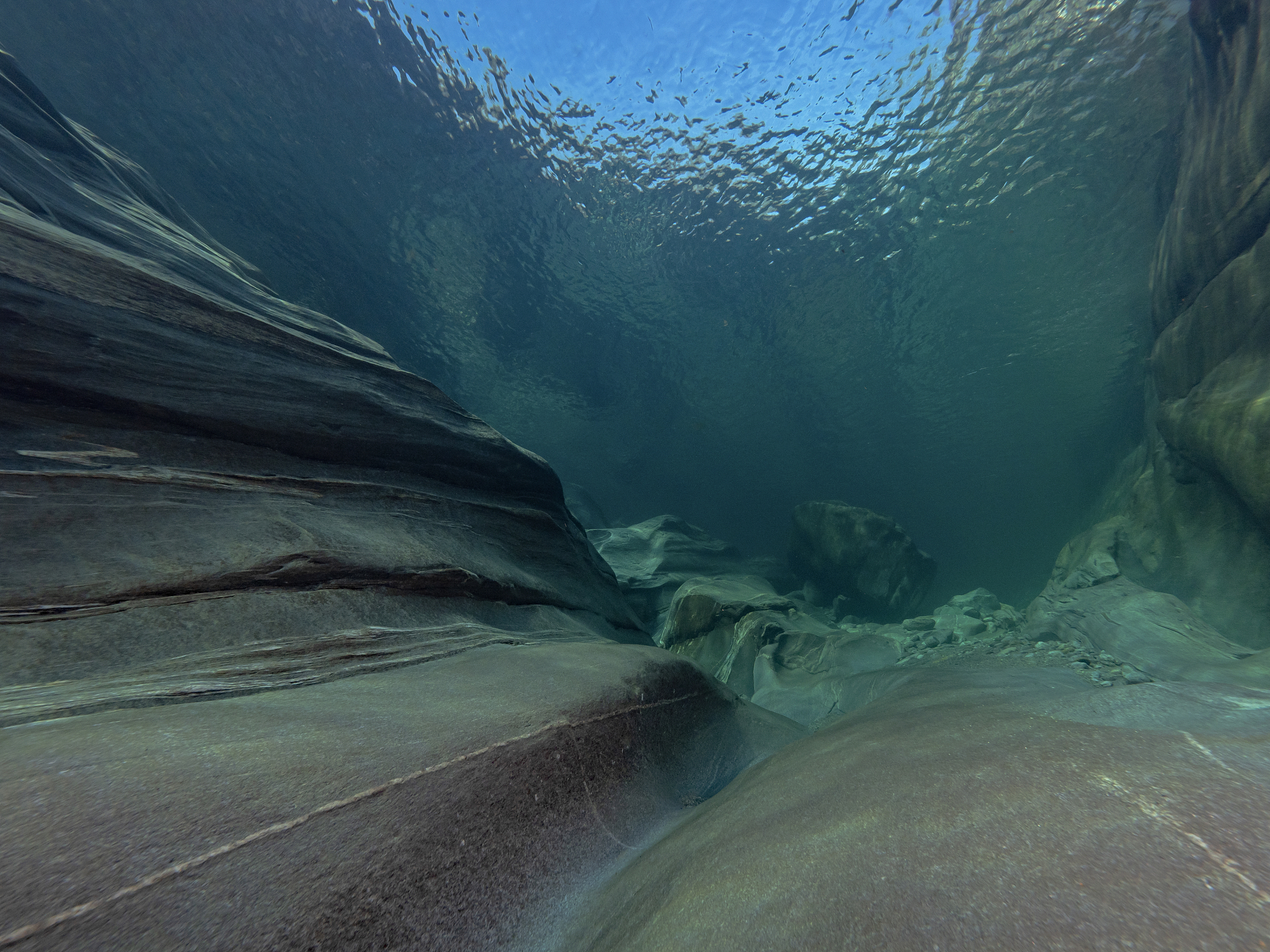 rock forms in the river under water