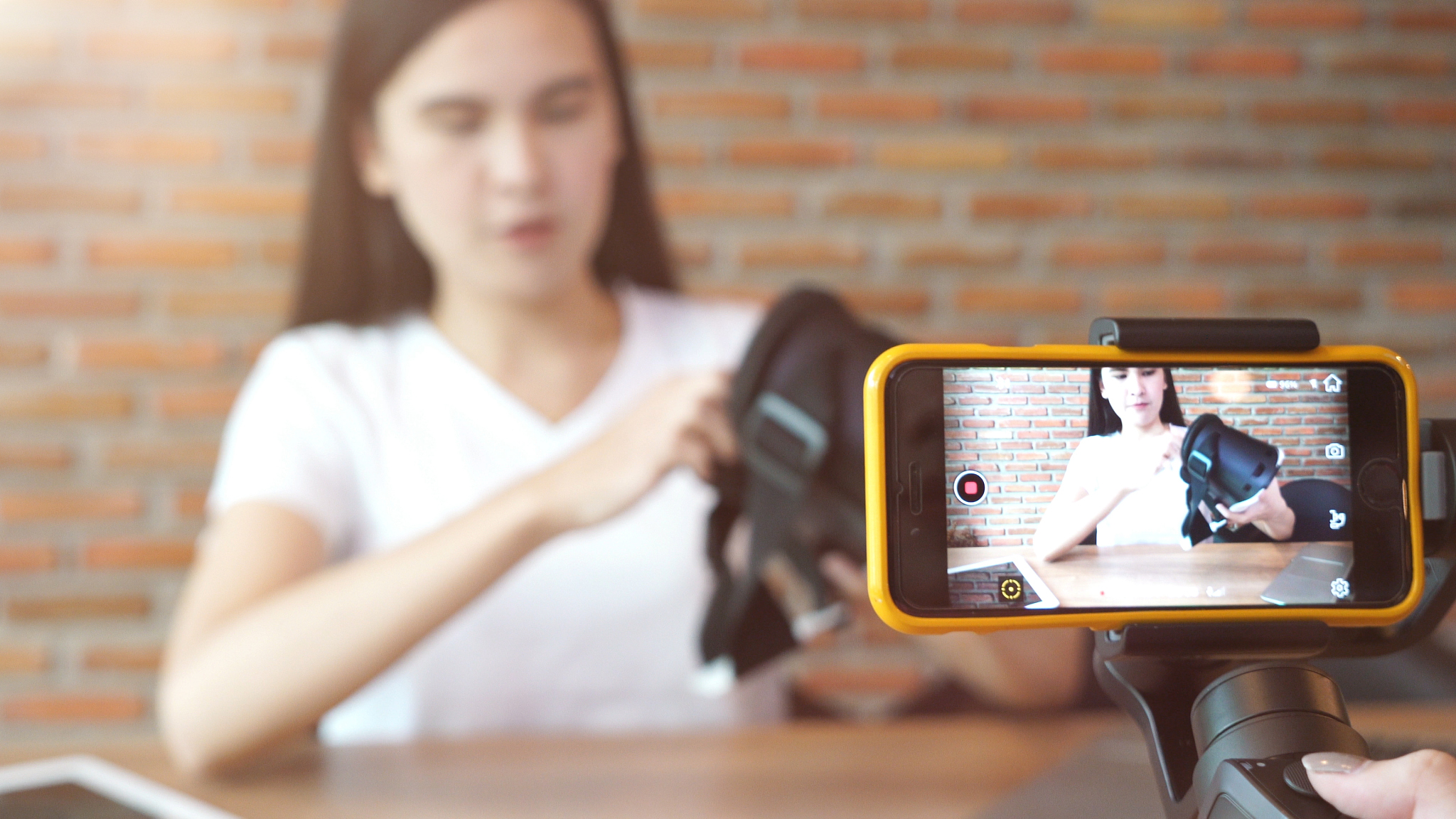 woman recording video for diy stuff preparation
