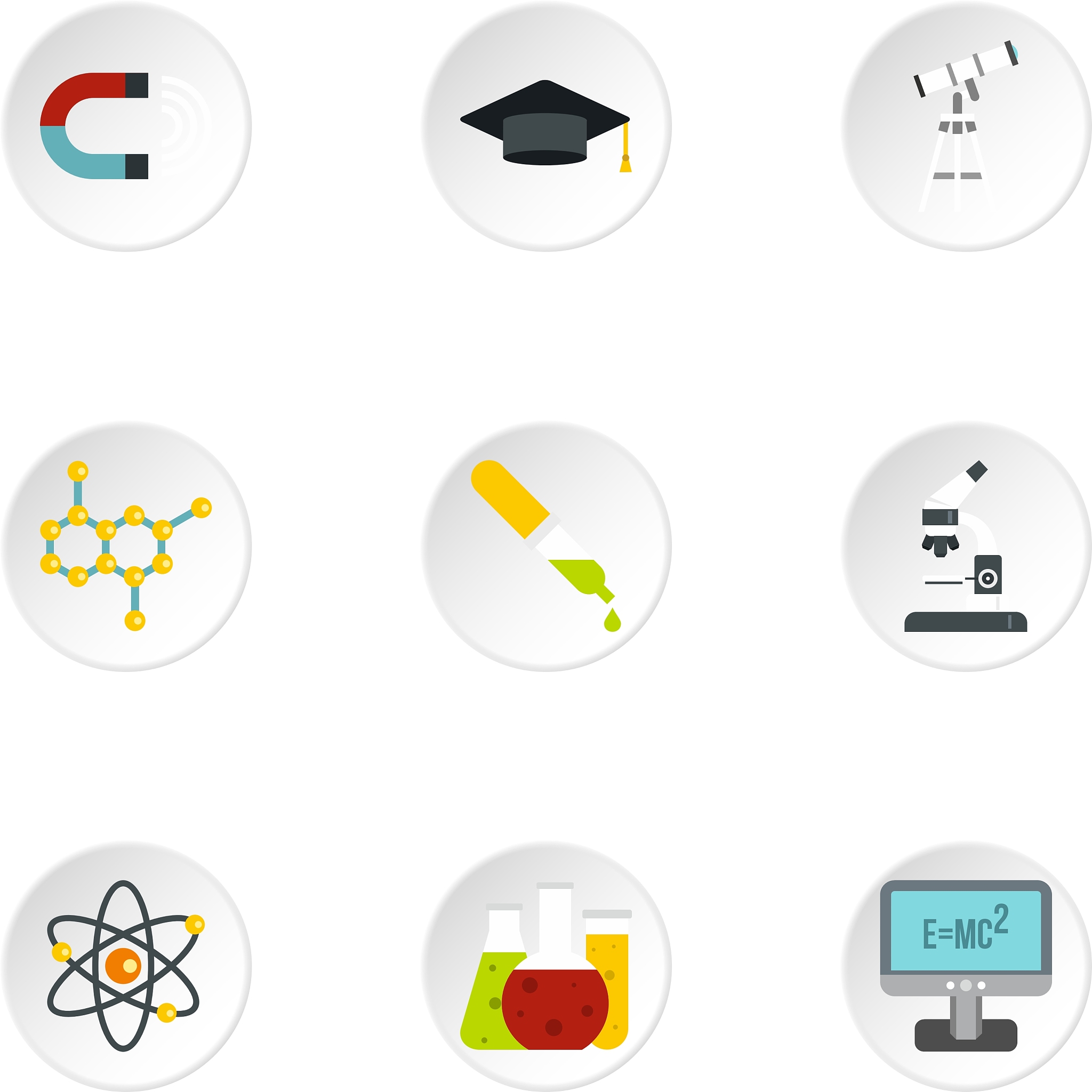 science education icons set flat style