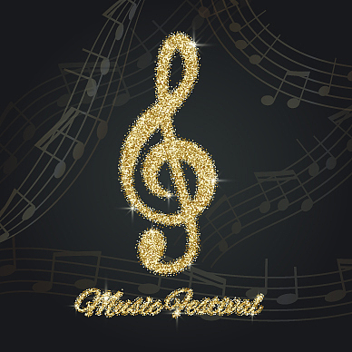 abstract background with gold music notes and a