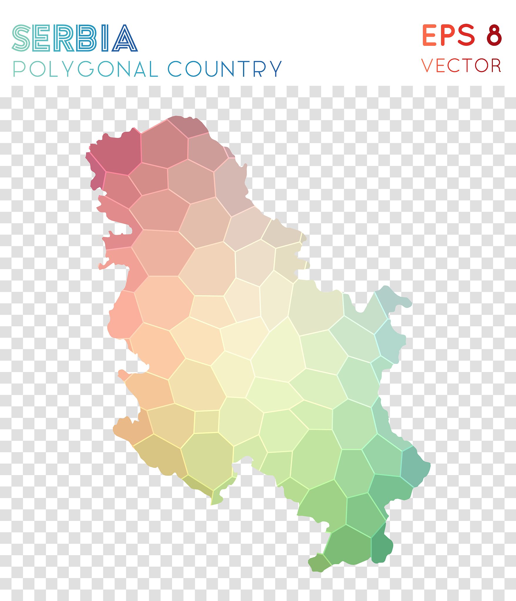 serbia polygonal map, mosaic style country.
