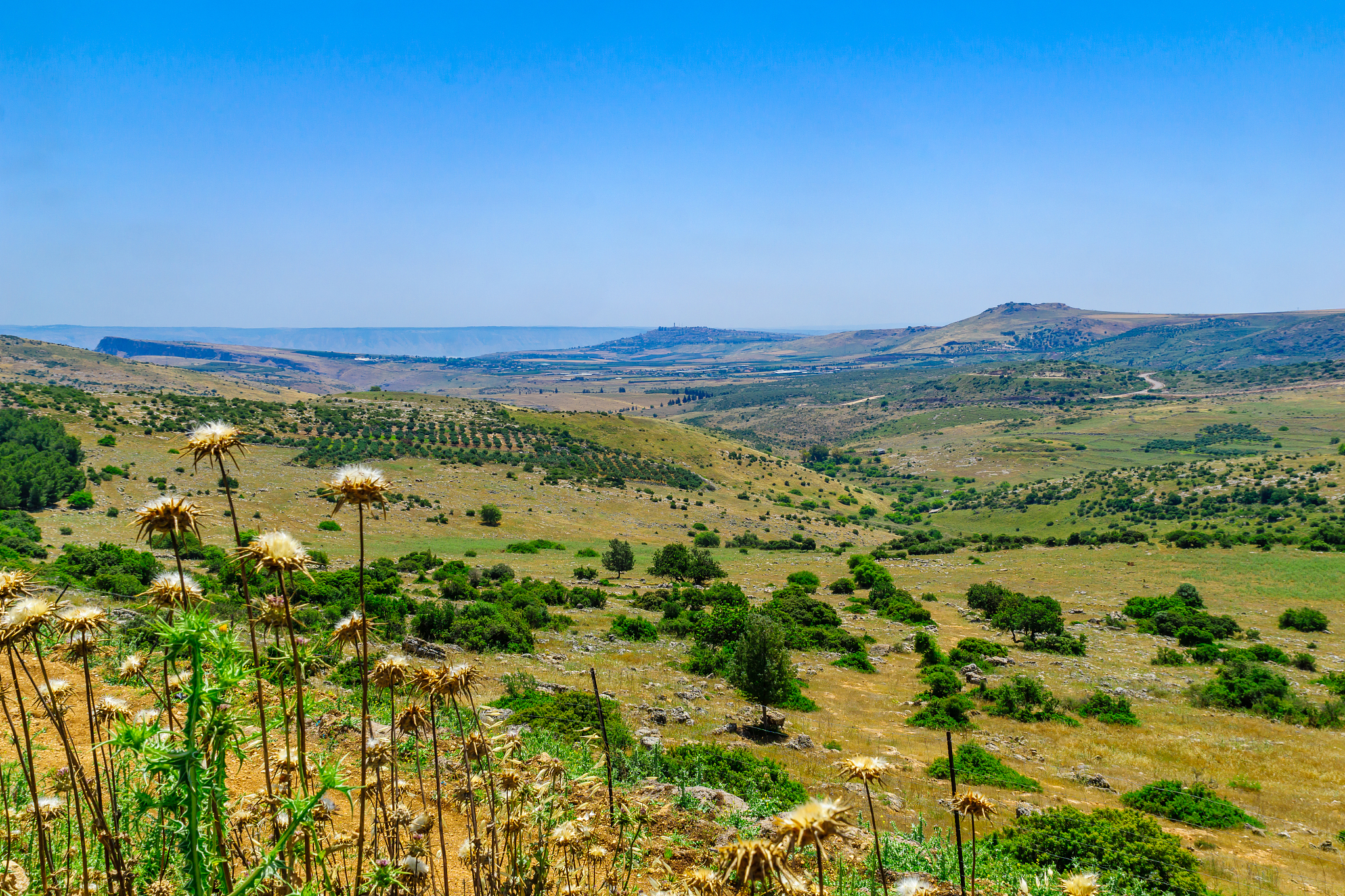 galilee landscape, with mount arbel and the golan heights