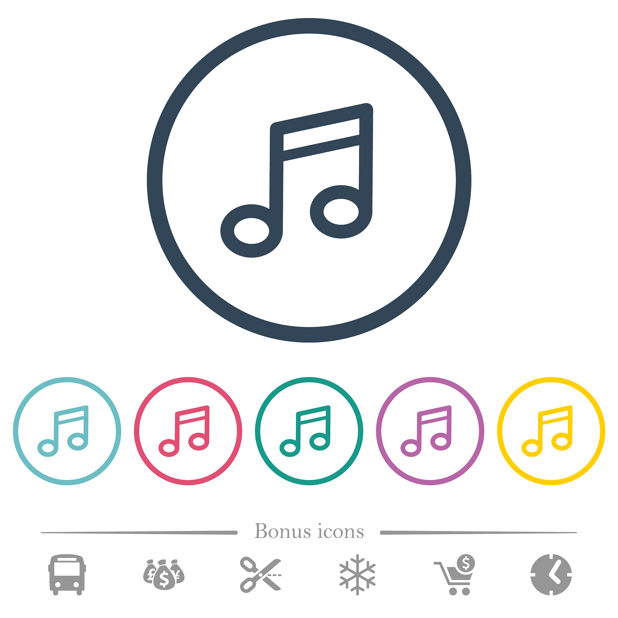 music note flat color icons in round outlines