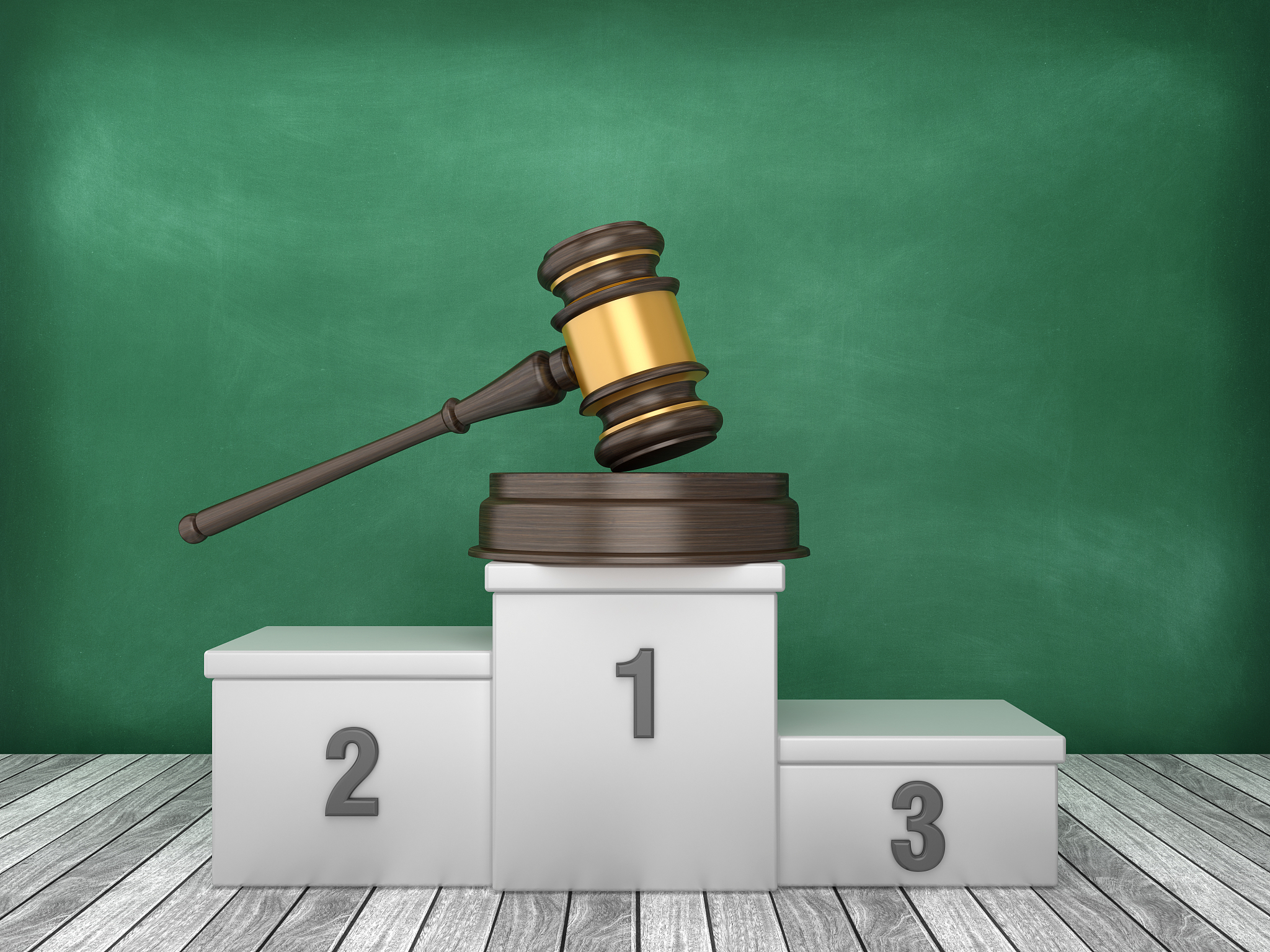 podium with gavel on chalkboard background - 3d rendering