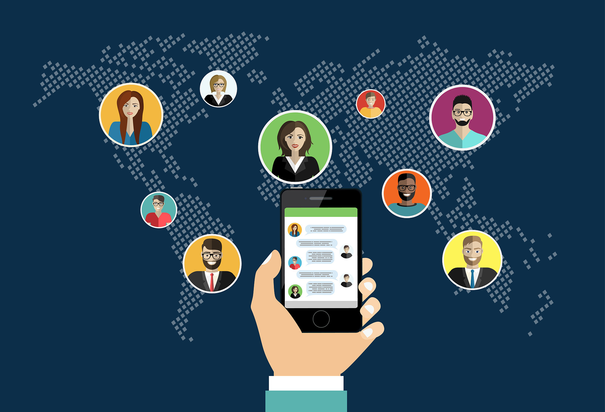 social network, people connecting all over the world.
