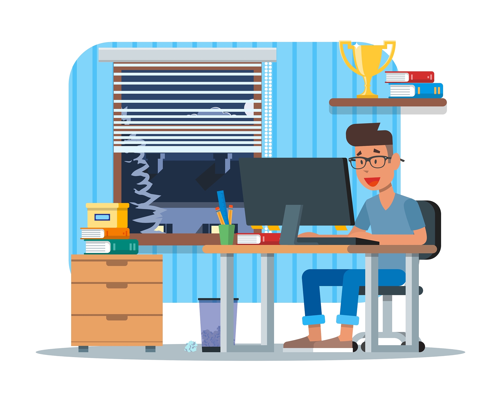 young man working at
