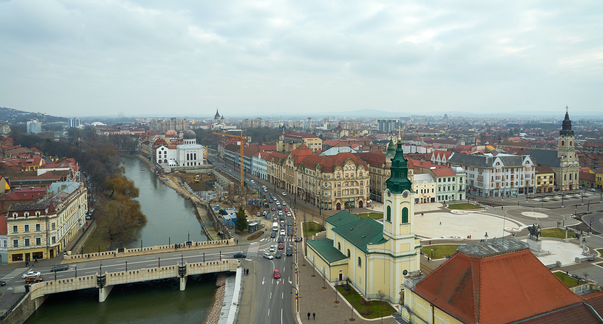 aerial view of city of oradea in transylvania, romania