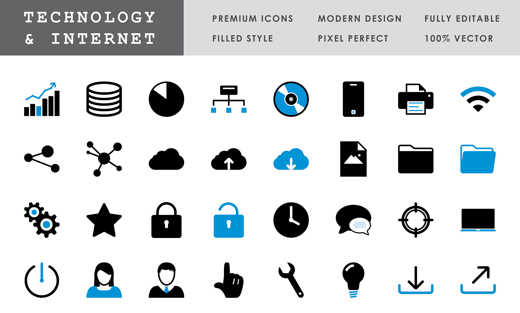 technology & internet - bold pixel perfect vector icons