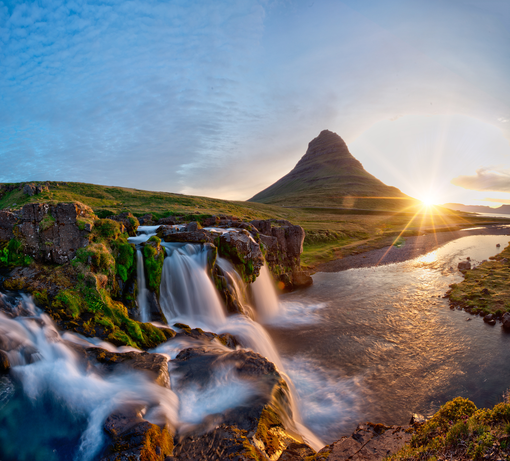 beautiful landscape with sunrise on kirkjufellsfoss waterfall an