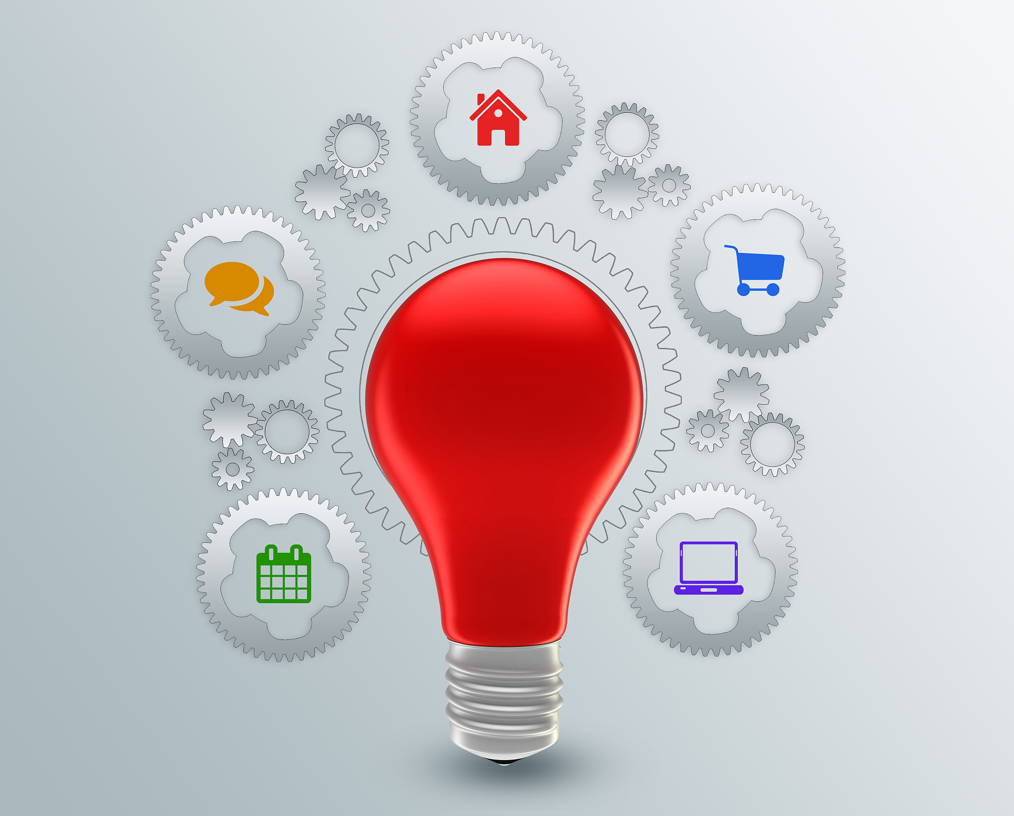 around the red lamp gears with icons.