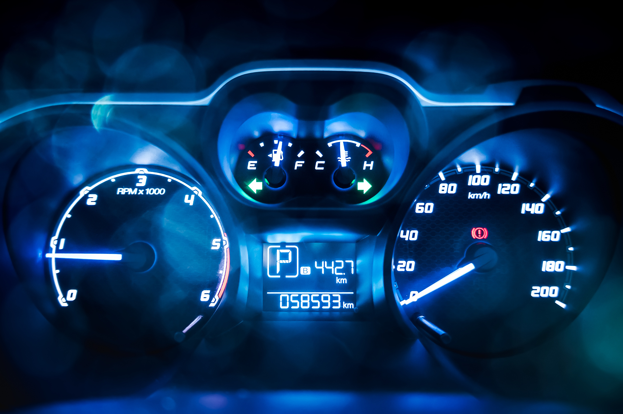 dashboard. close up of car speed meter.