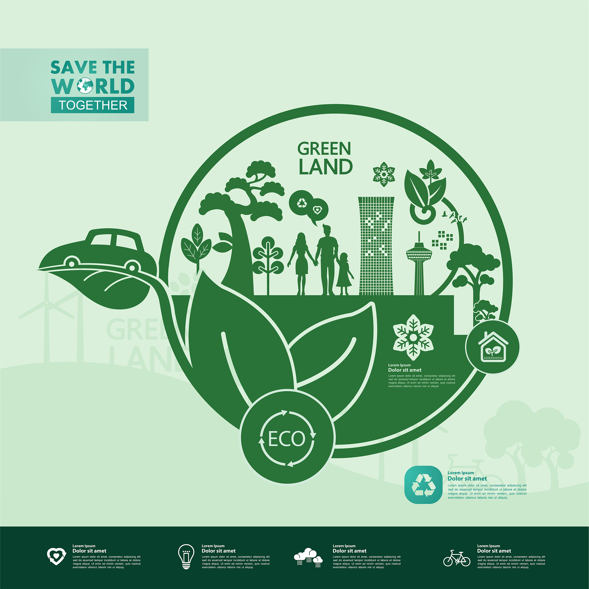 save the world together green ecology vector illustration.