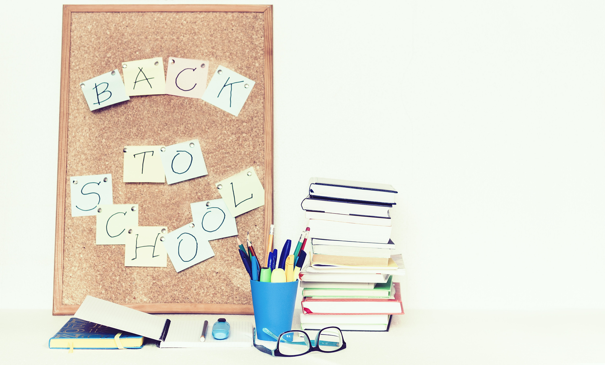 notebooks piles, stack of books education back to school backgro