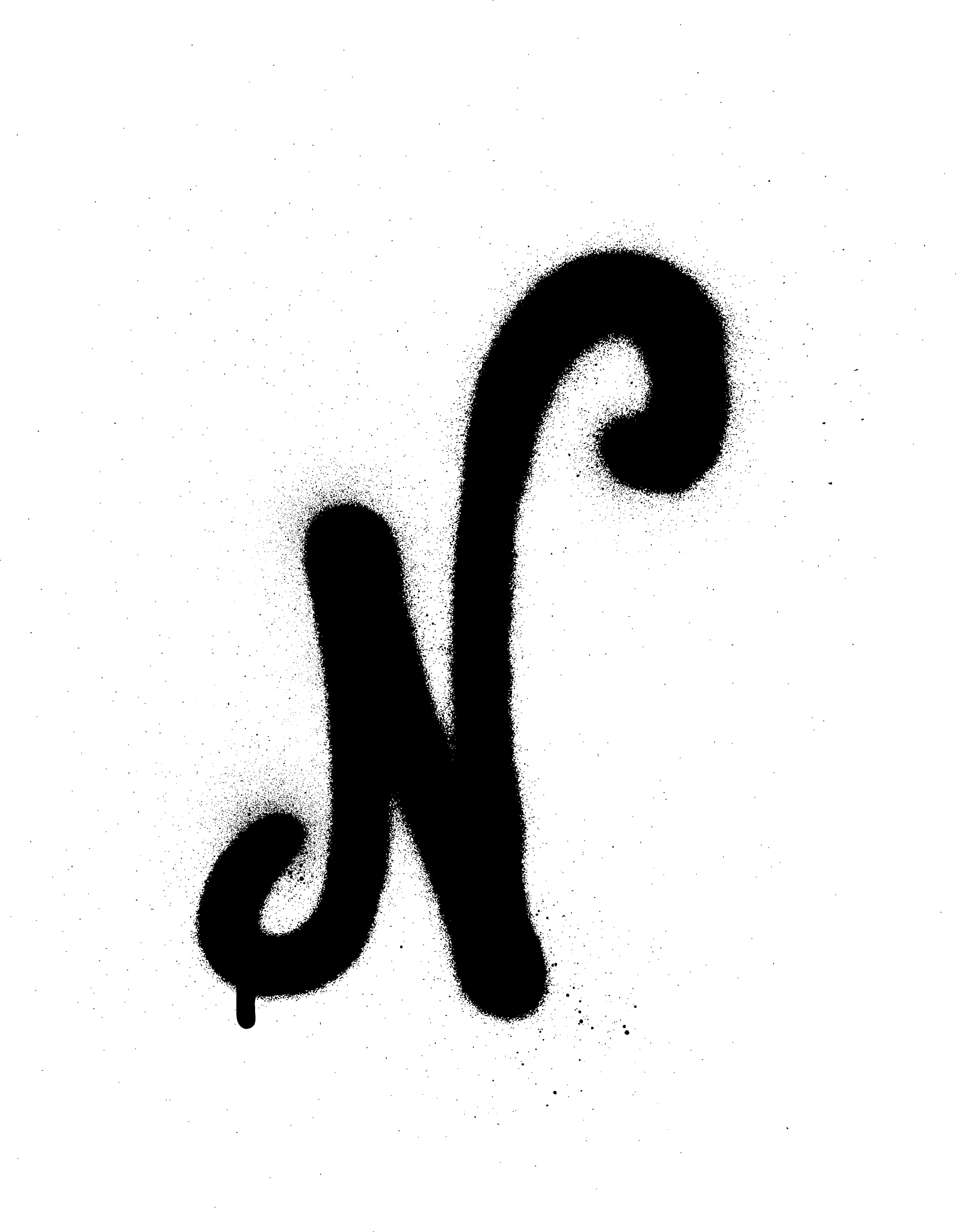 sprayed n font graffiti with leak in black