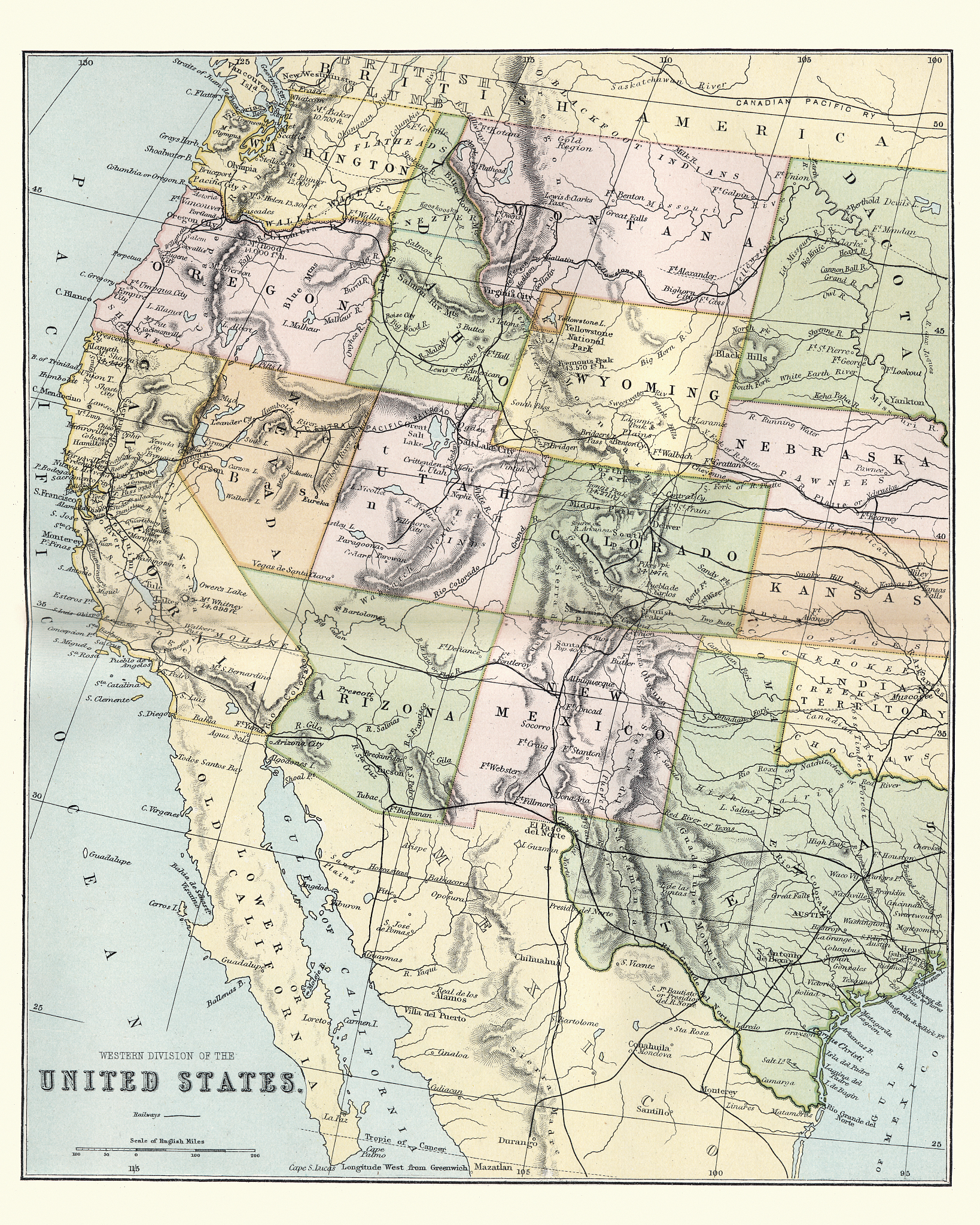map of the western united states of america, 19th century