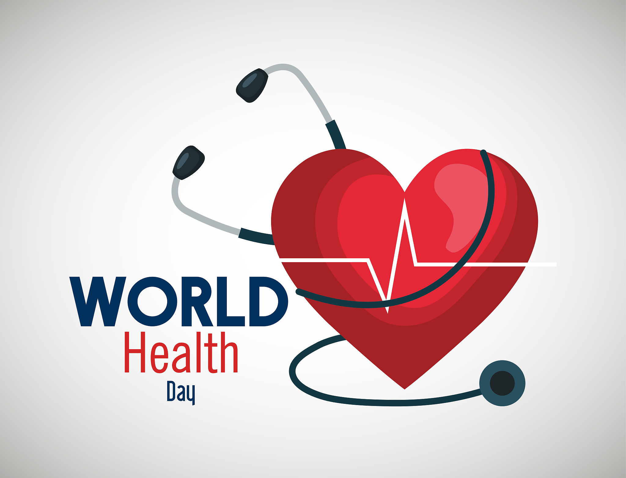 stethoscope with heartbeat to world health day