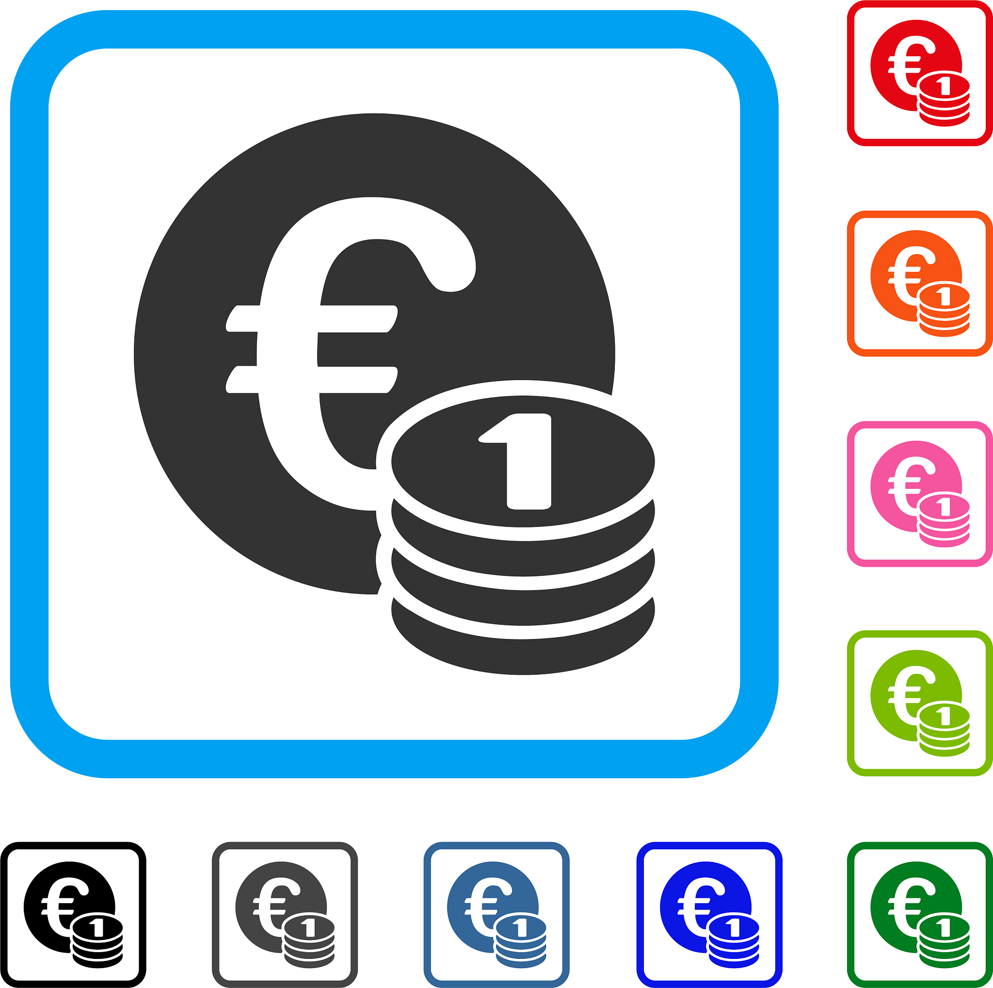 one euro coin stack framed icon