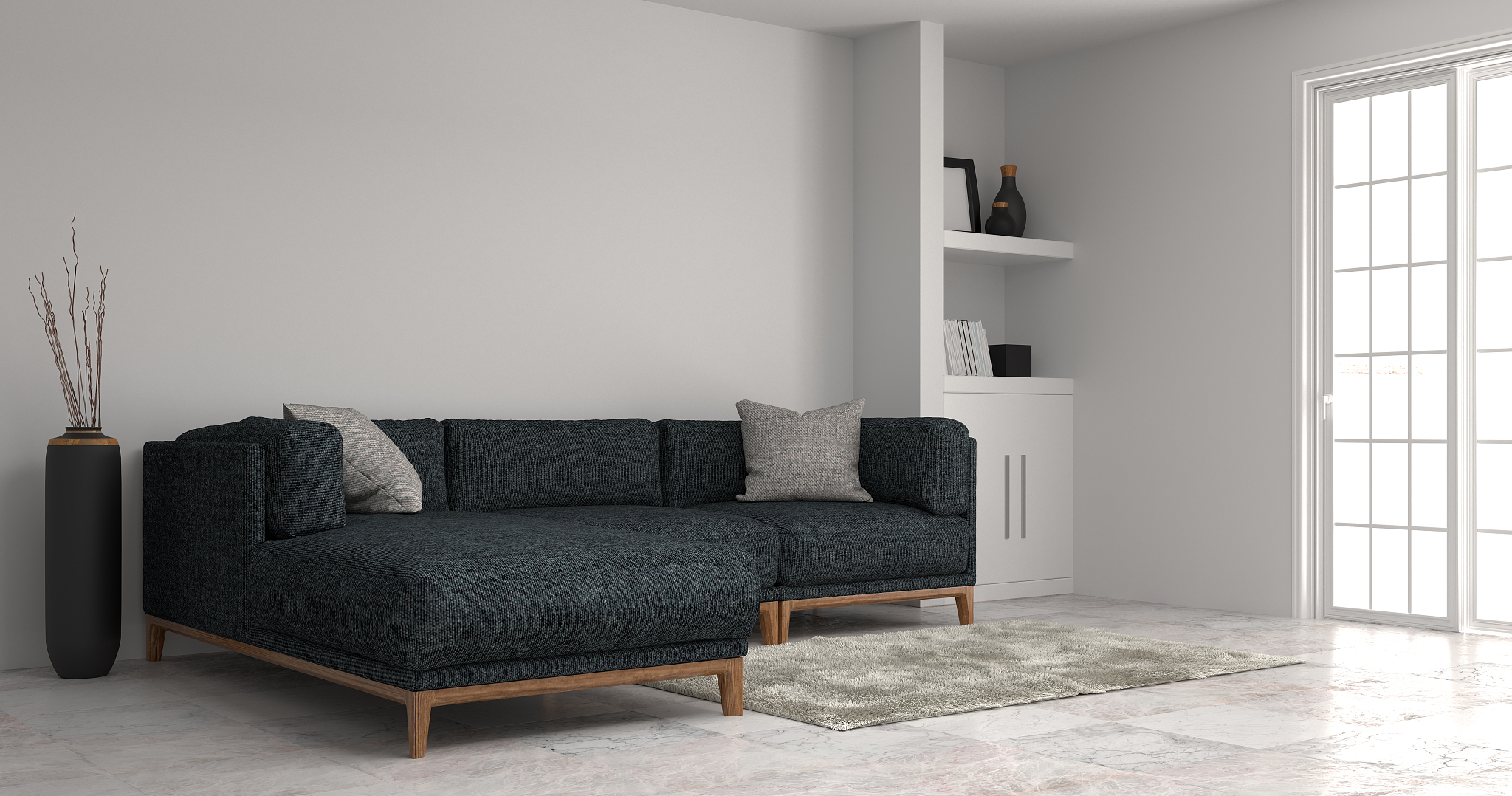home improvement living room modern sofa white cabinet in empty 