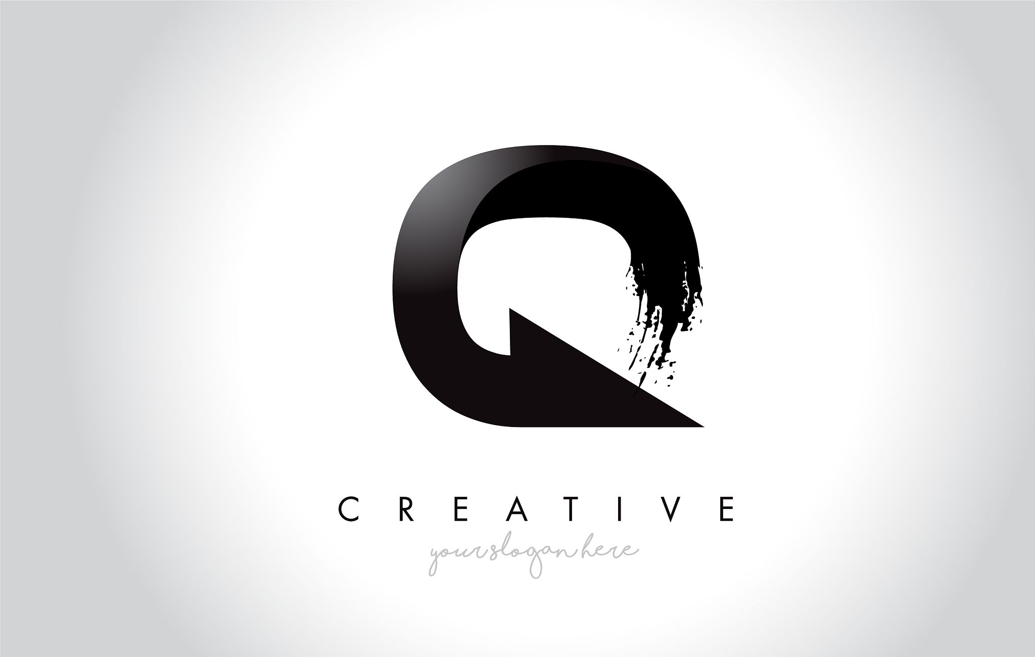 q letter design with brush stroke and modern 3d
