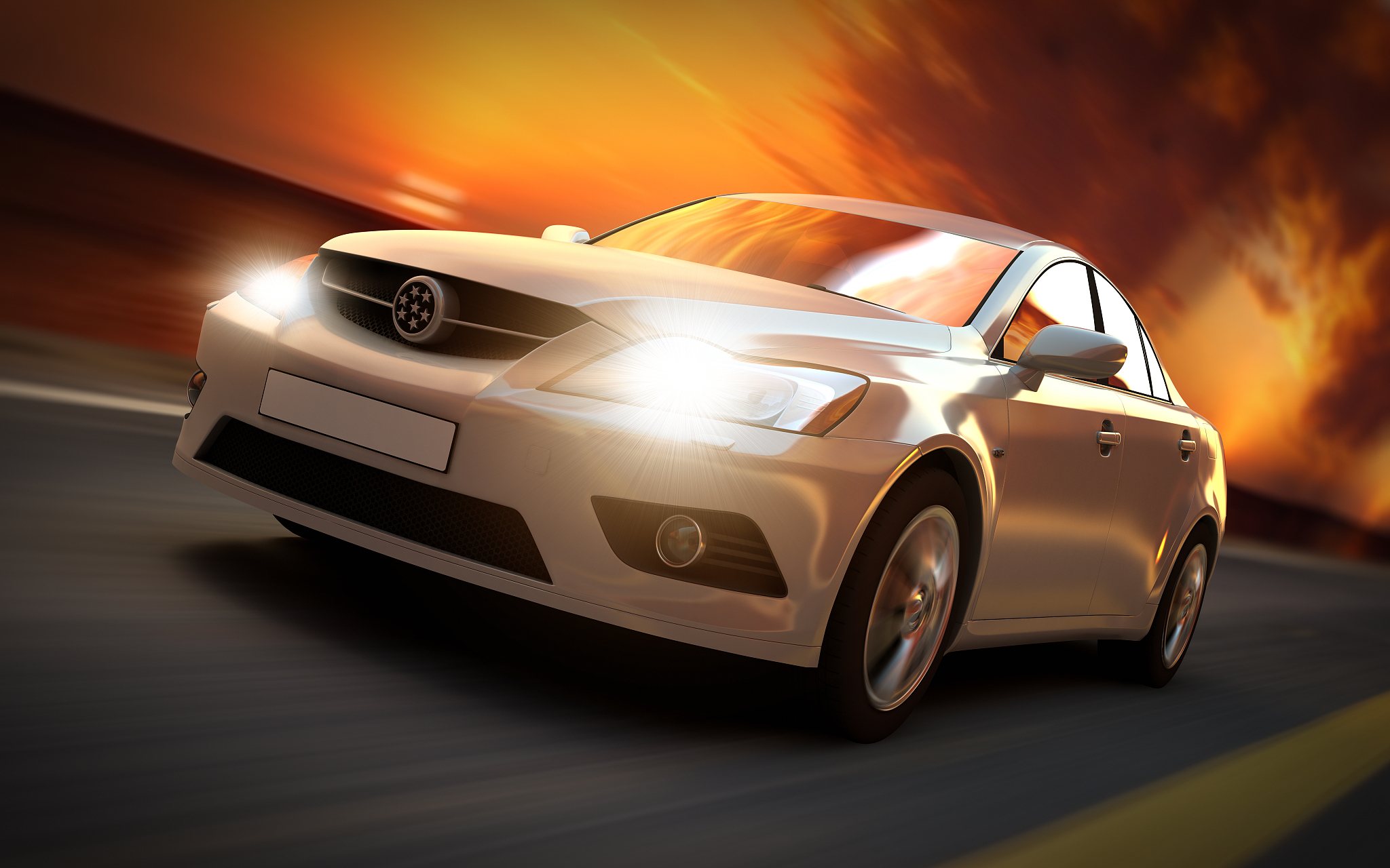 car driving in sunset