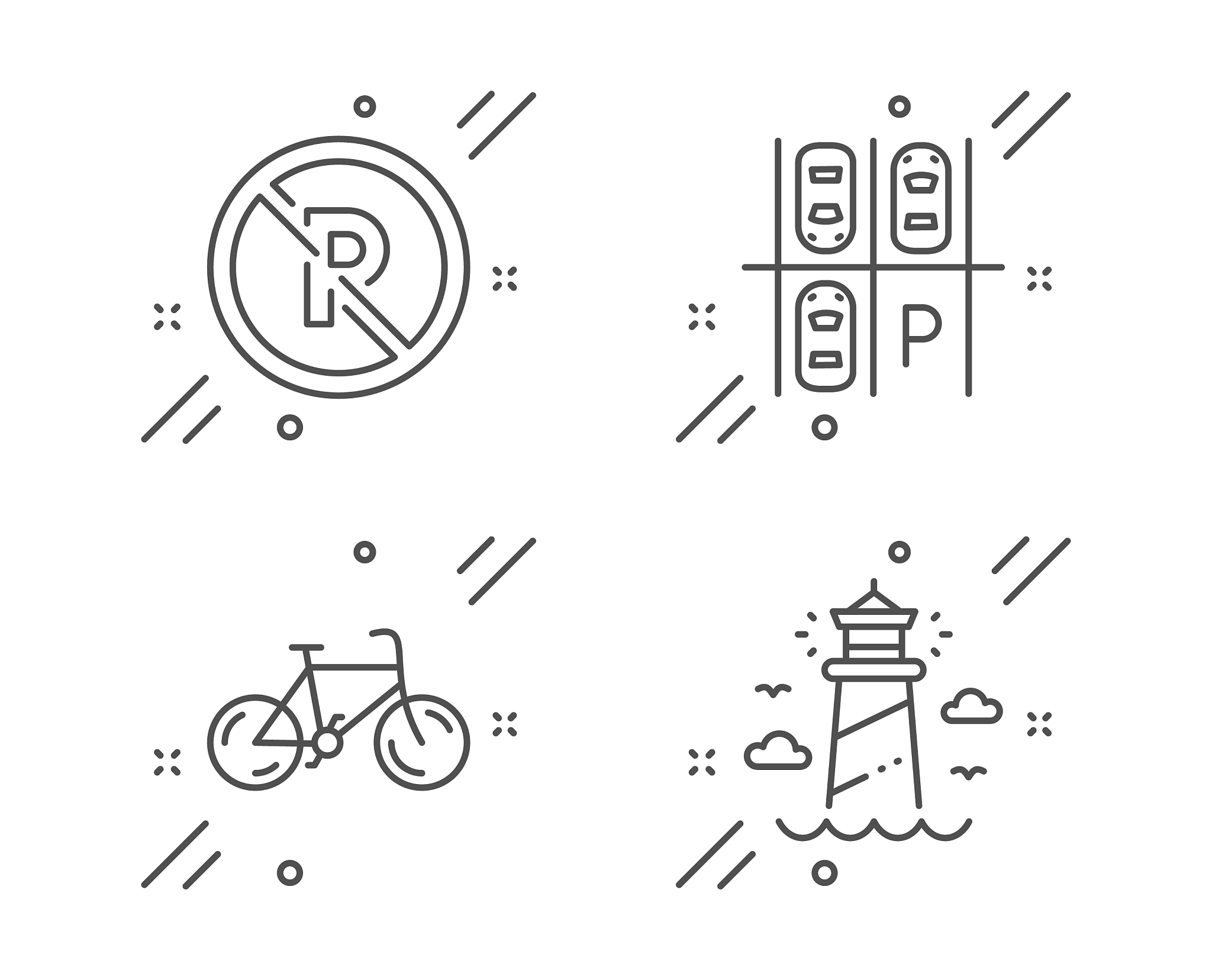 bicycle no parking and parking place icons set