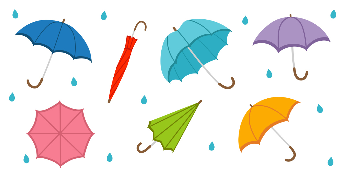 打开,关闭和折叠的彩色<strong>雨伞</strong>套装.不同和