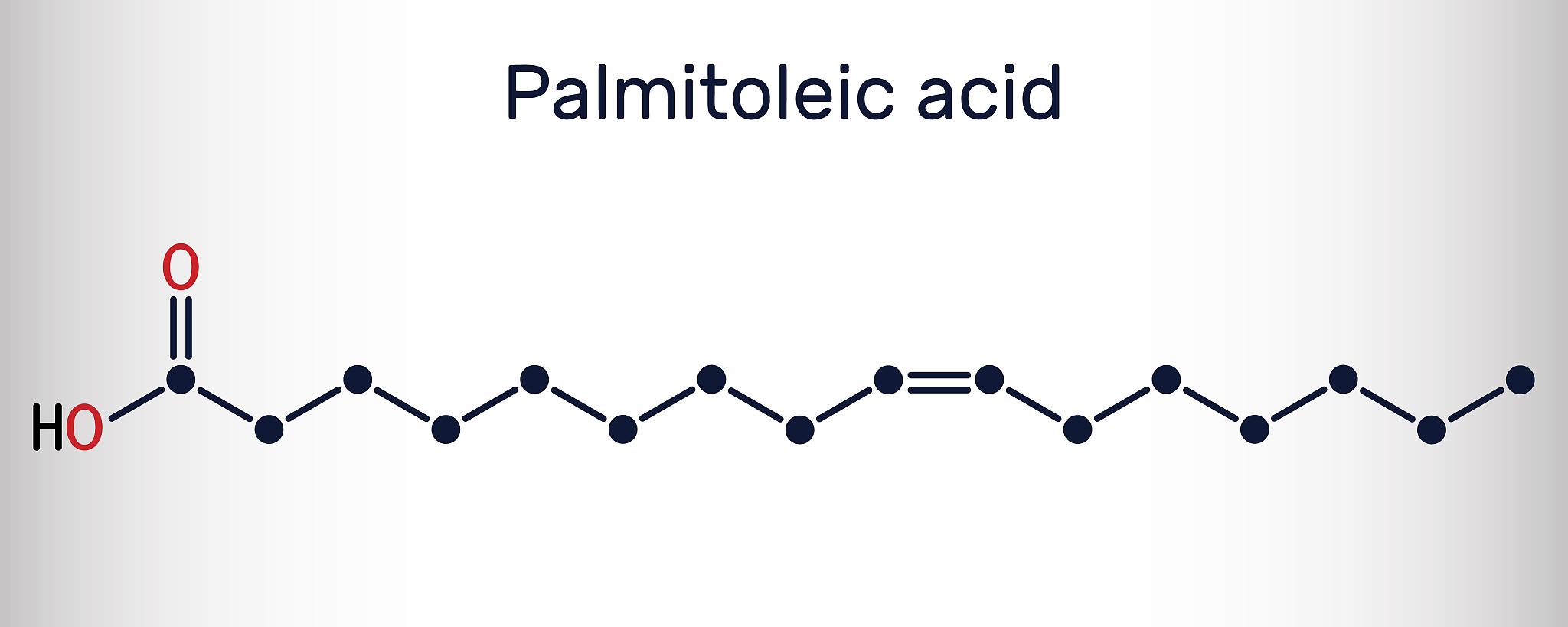 palmitoleic acid, palmitoleate molecule. it is an omega-7 monoun