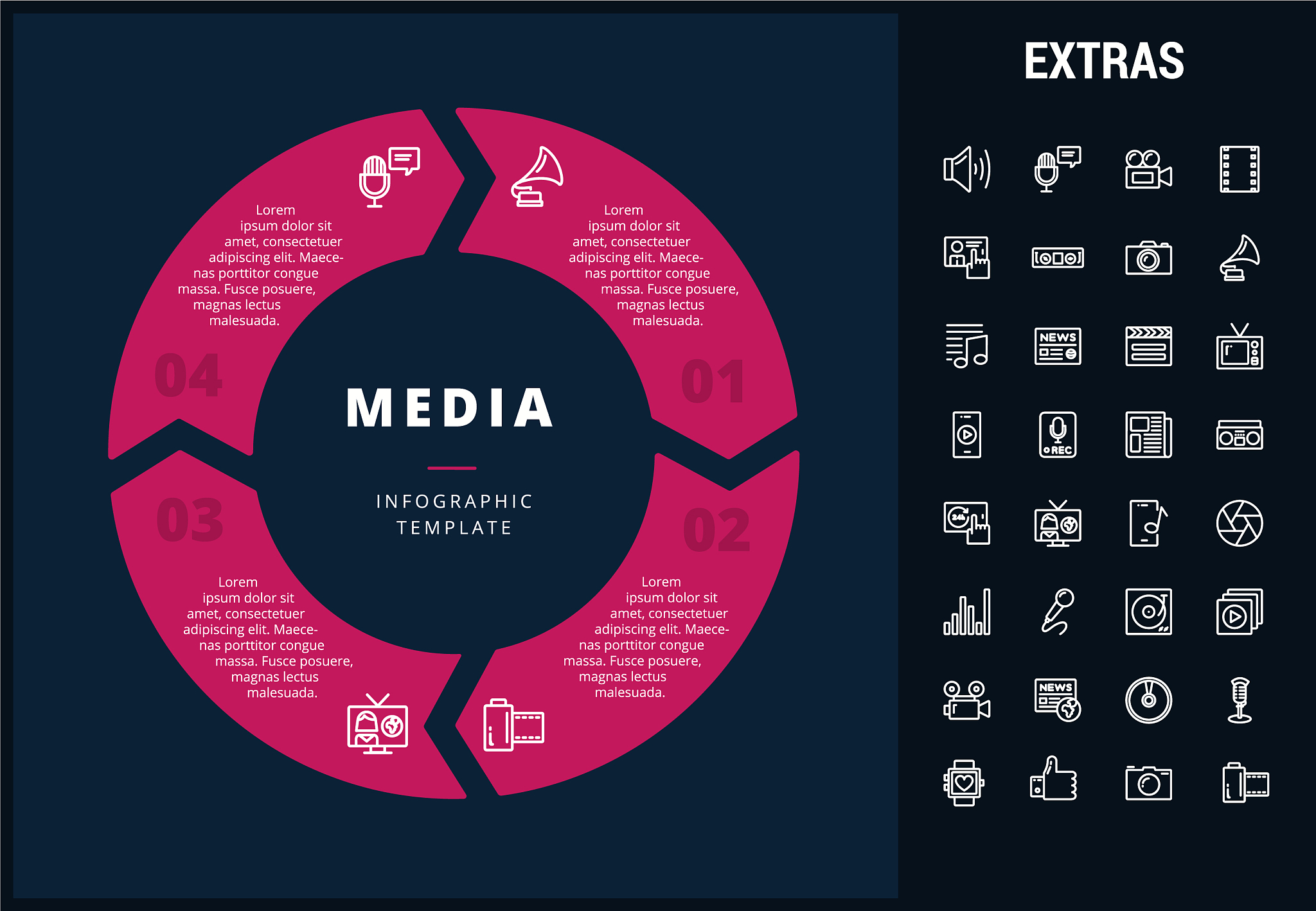 media infographic template elements and icons