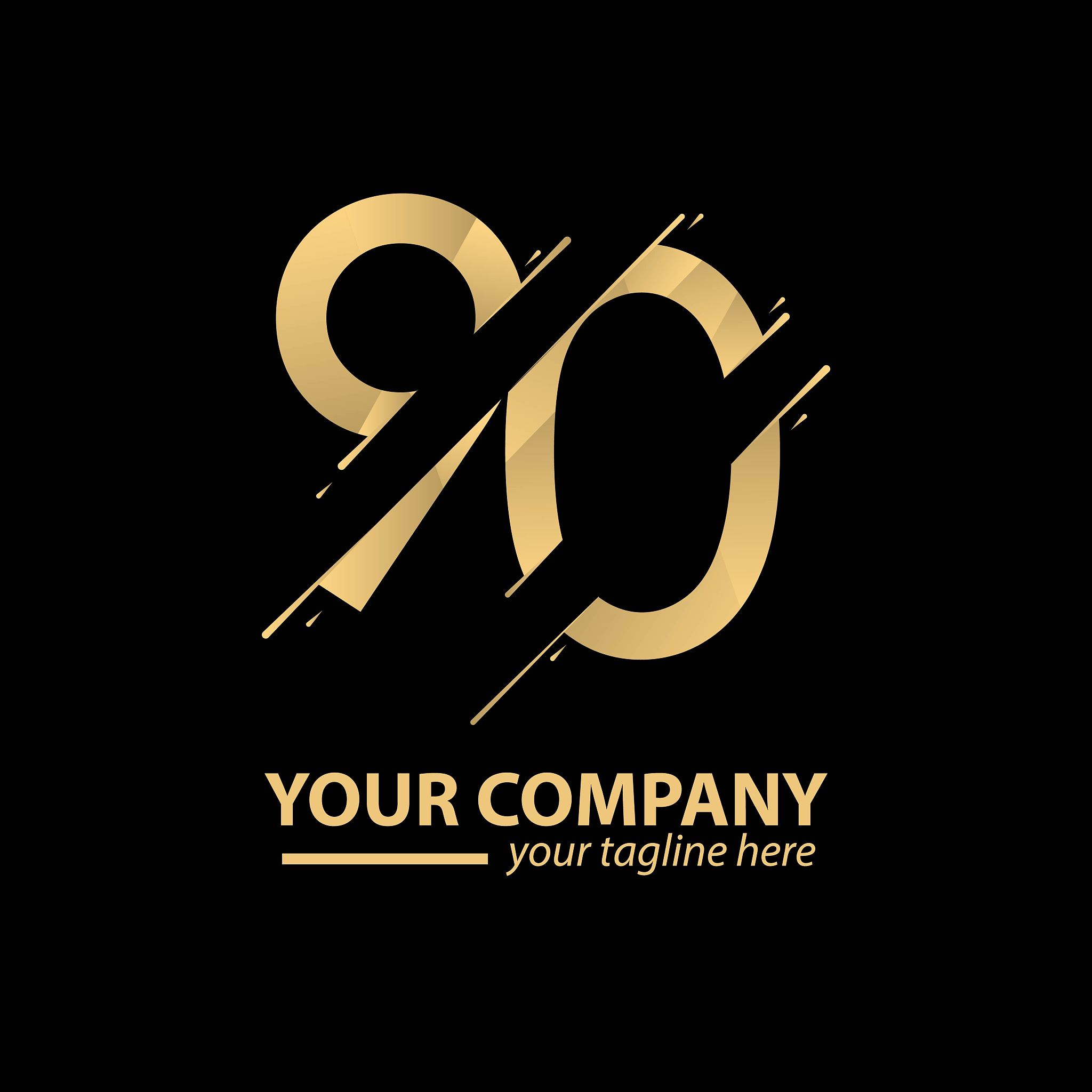 90 year anniversary luxury gold vector template design illustrat