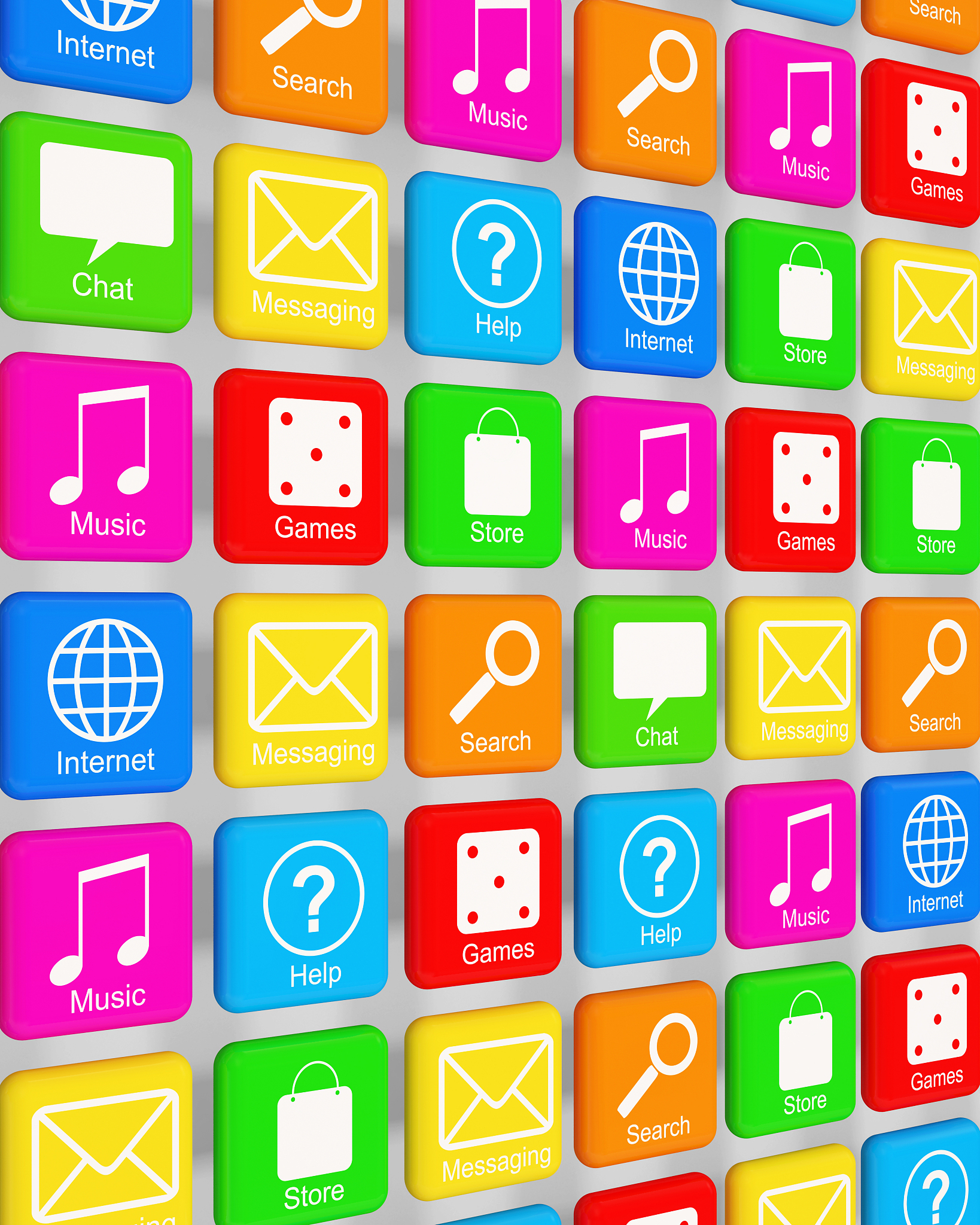 smart phone application icons on white background