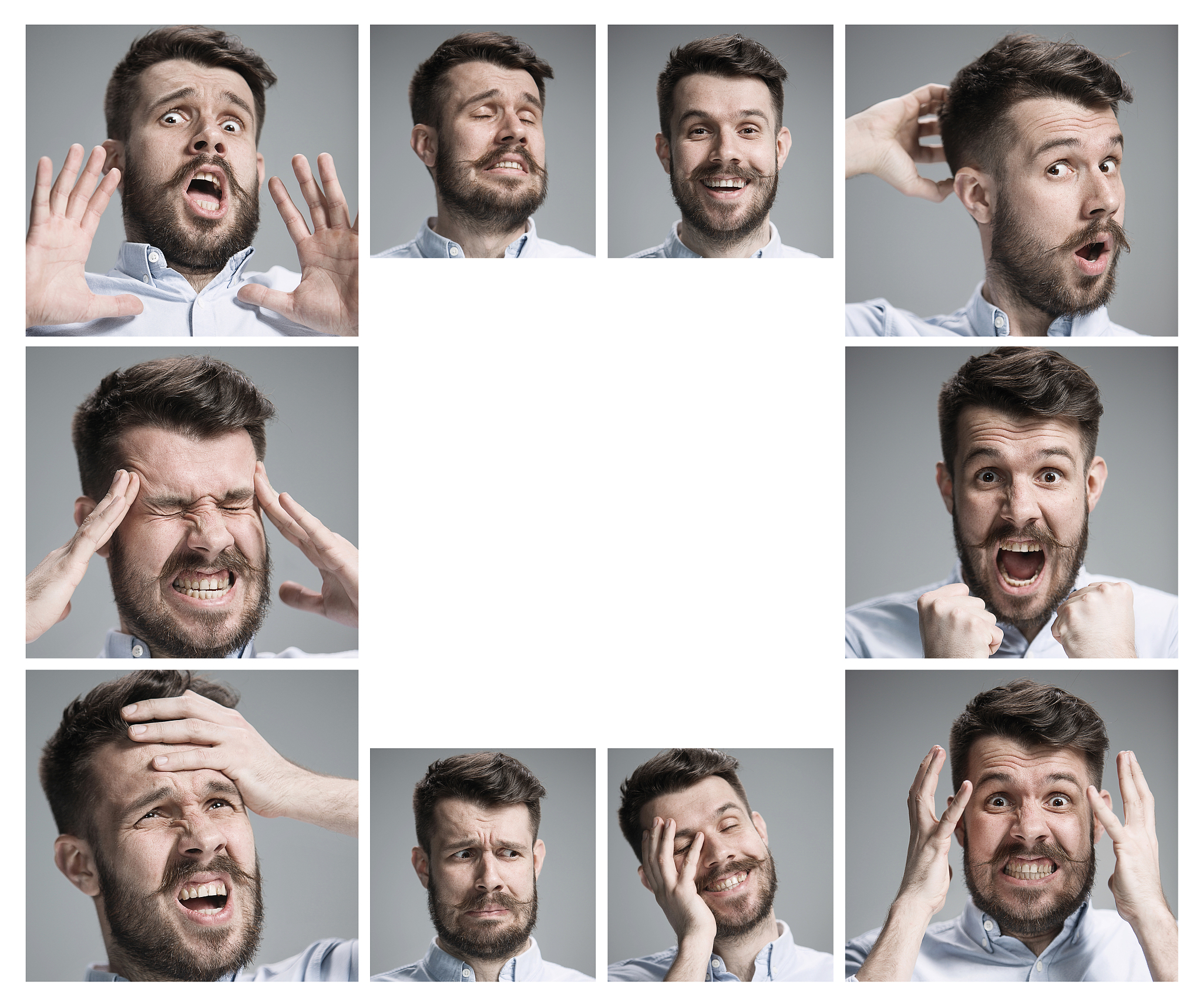 set of young man's portraits with different emotions