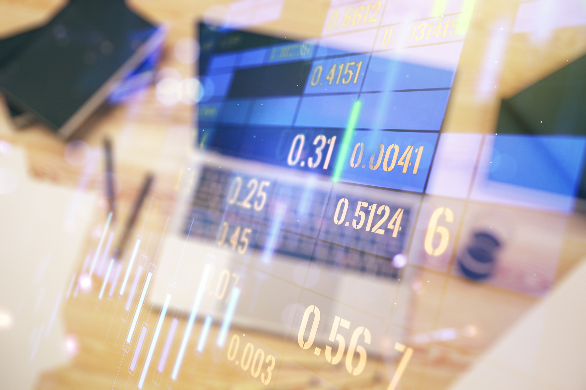 double exposure of abstract creative financial diagram on modern