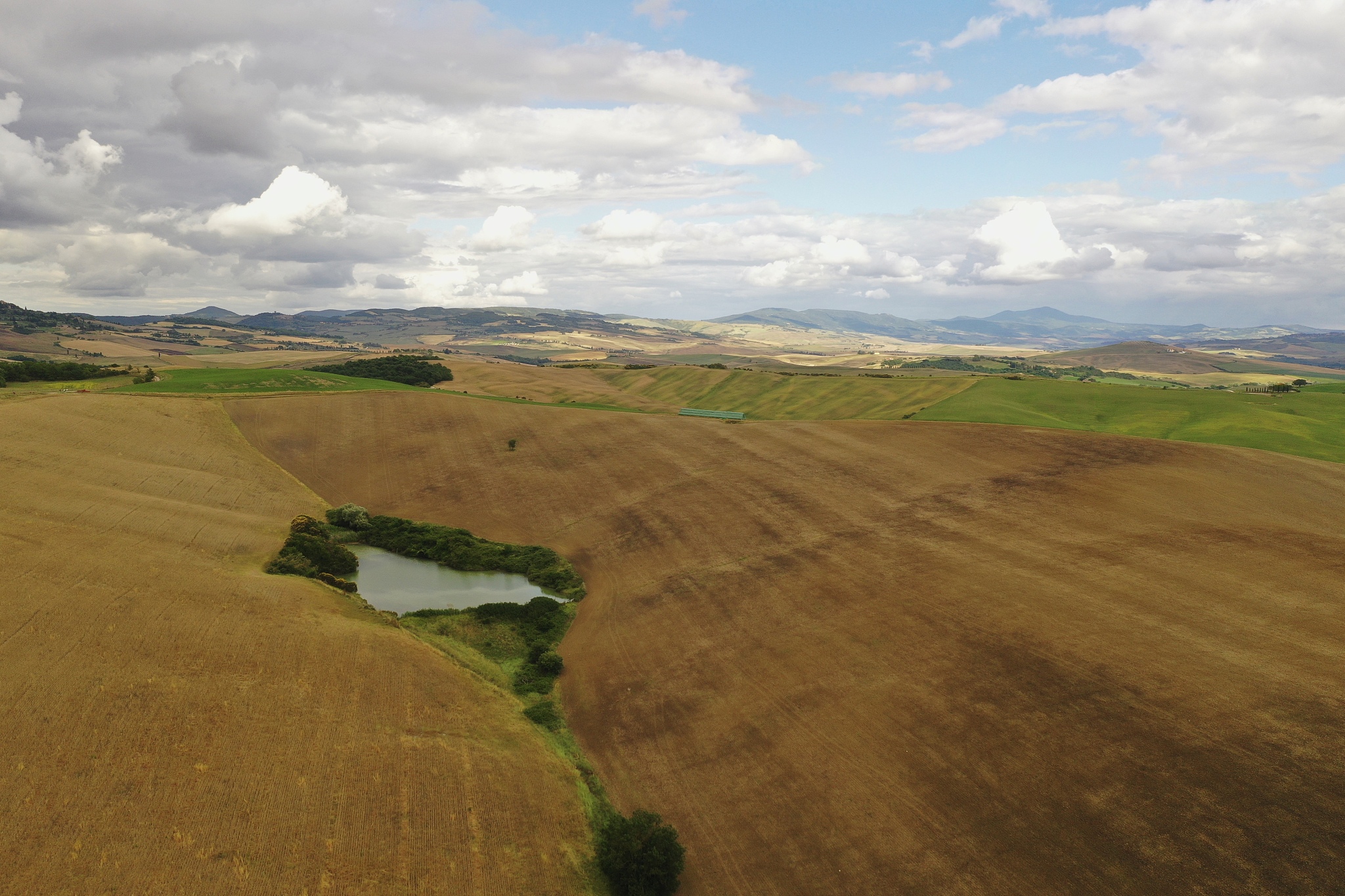 val d'orcia, toscana, world heritage unesco aerial view by drone
