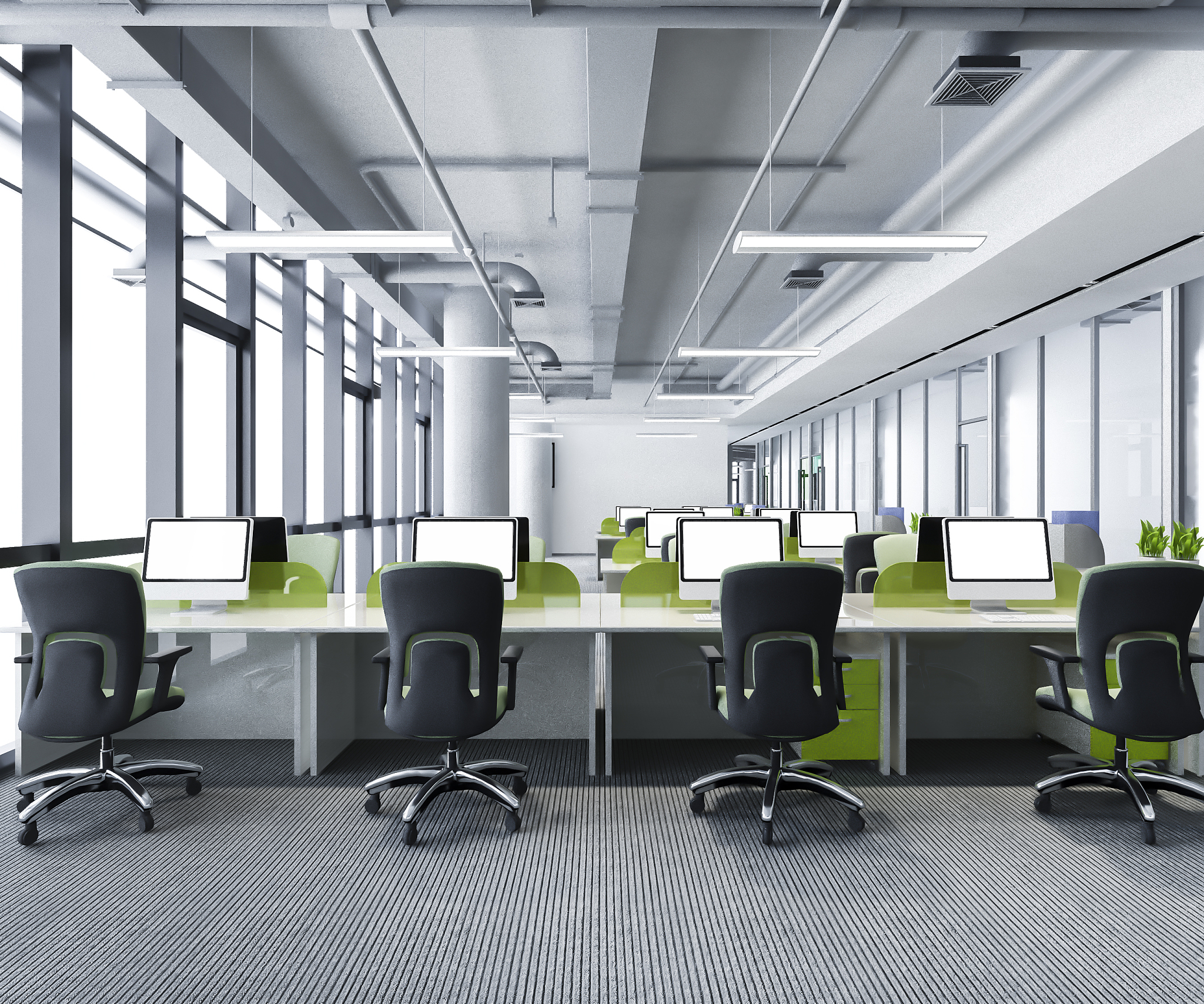 3d rendering green business meeting and working room on office b