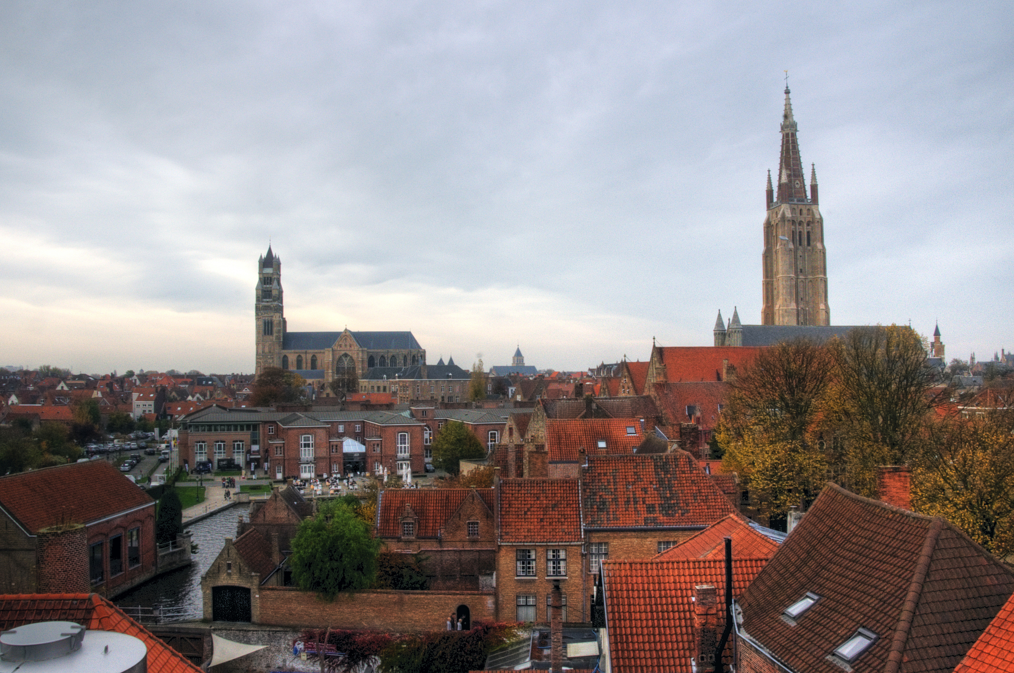 bruges old town rooftop view of churches