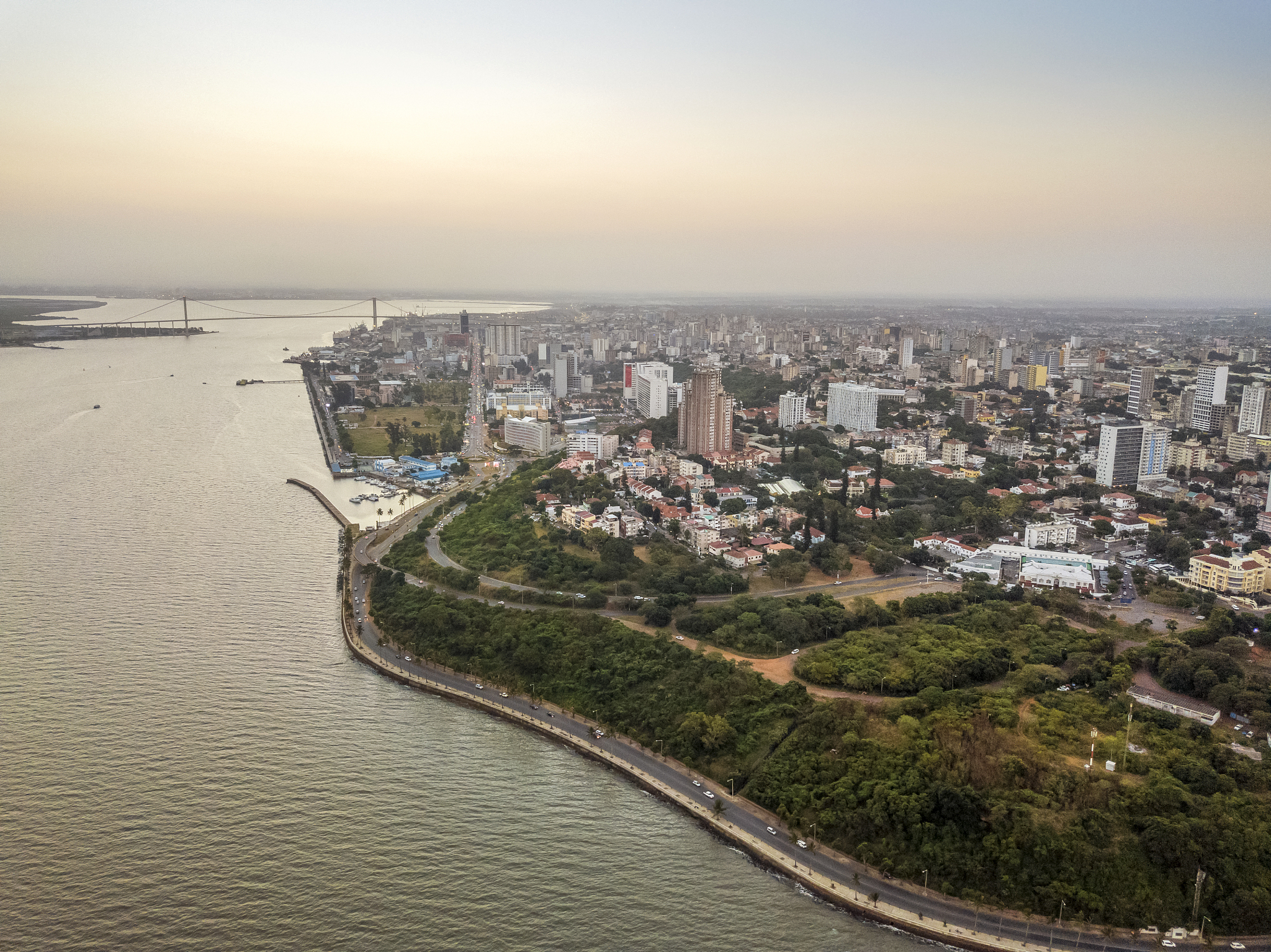 aerial view of beautiful coast of maputo, costa do sol, mozambiq