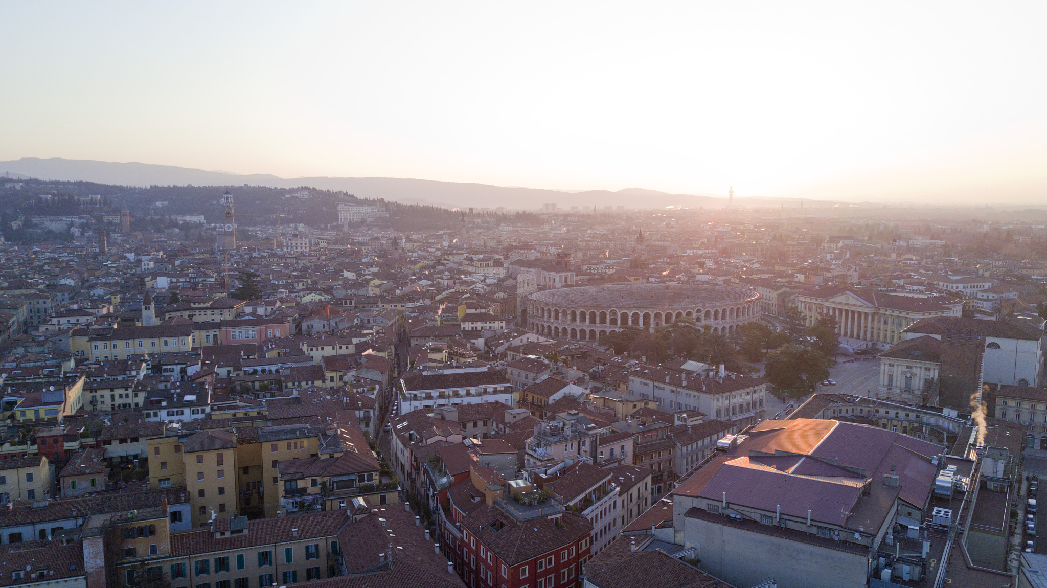 aerial photo shooting with drone of verona