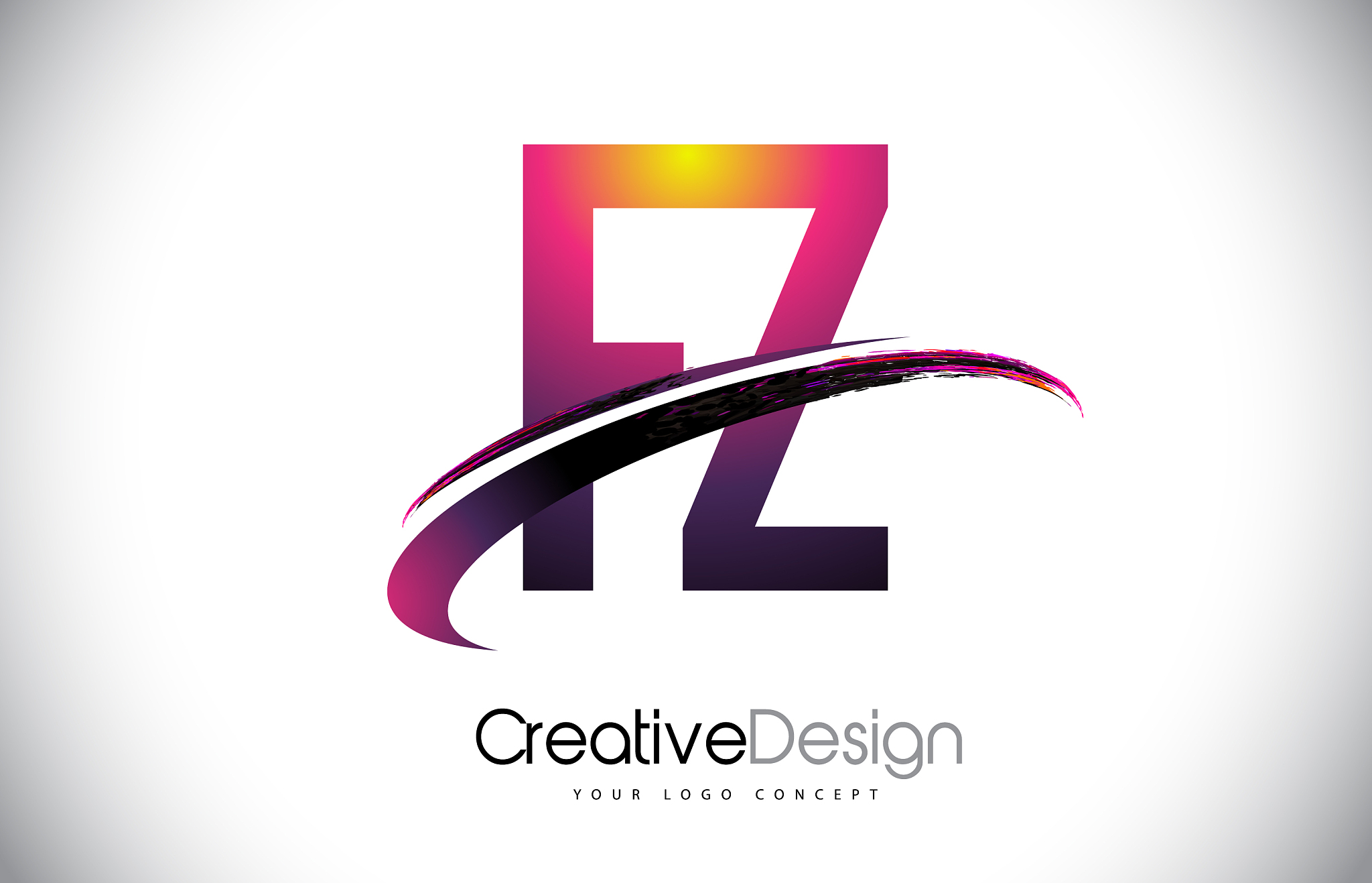fz f z purple letter logo with swoosh design