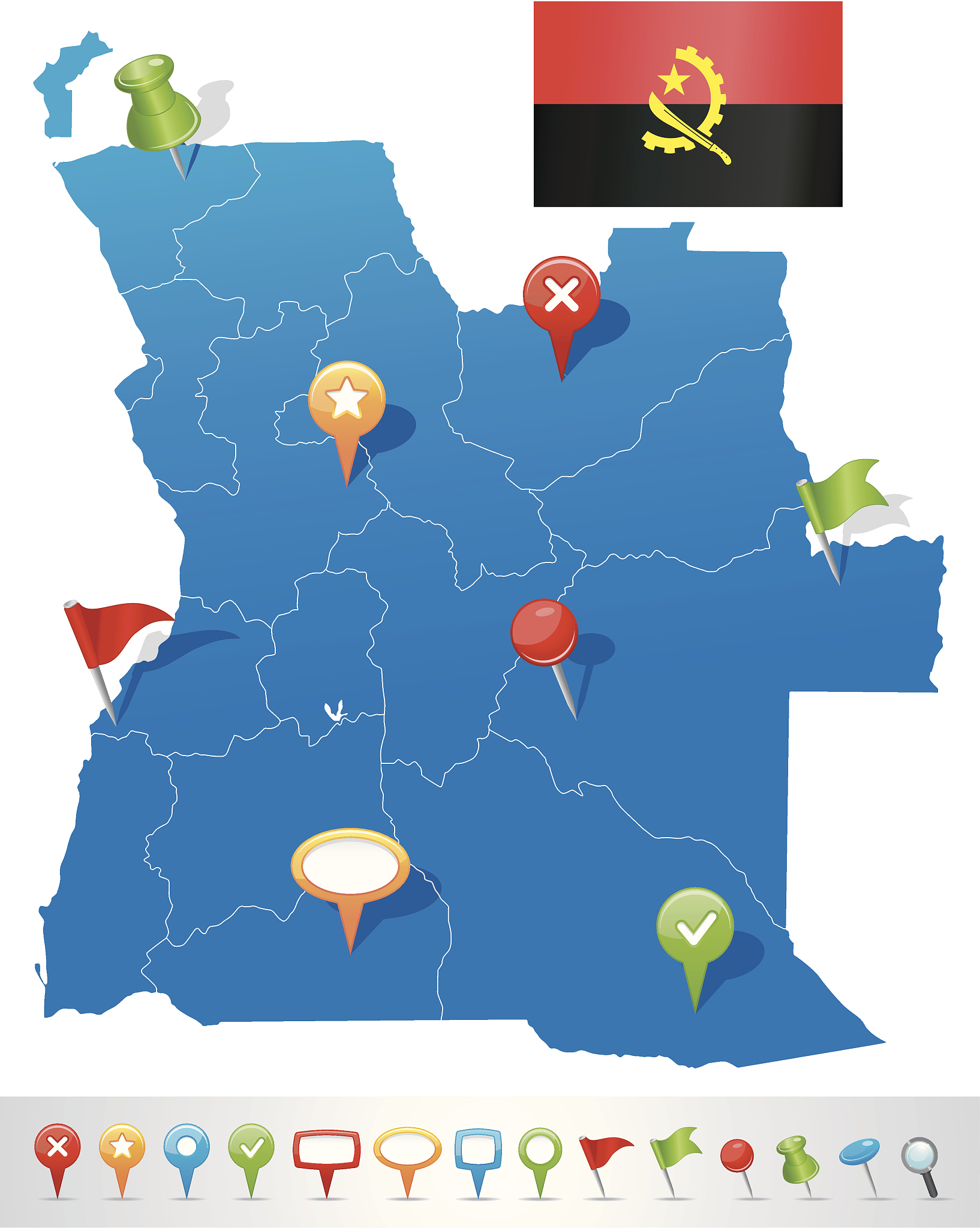 map of angola with navigation icons