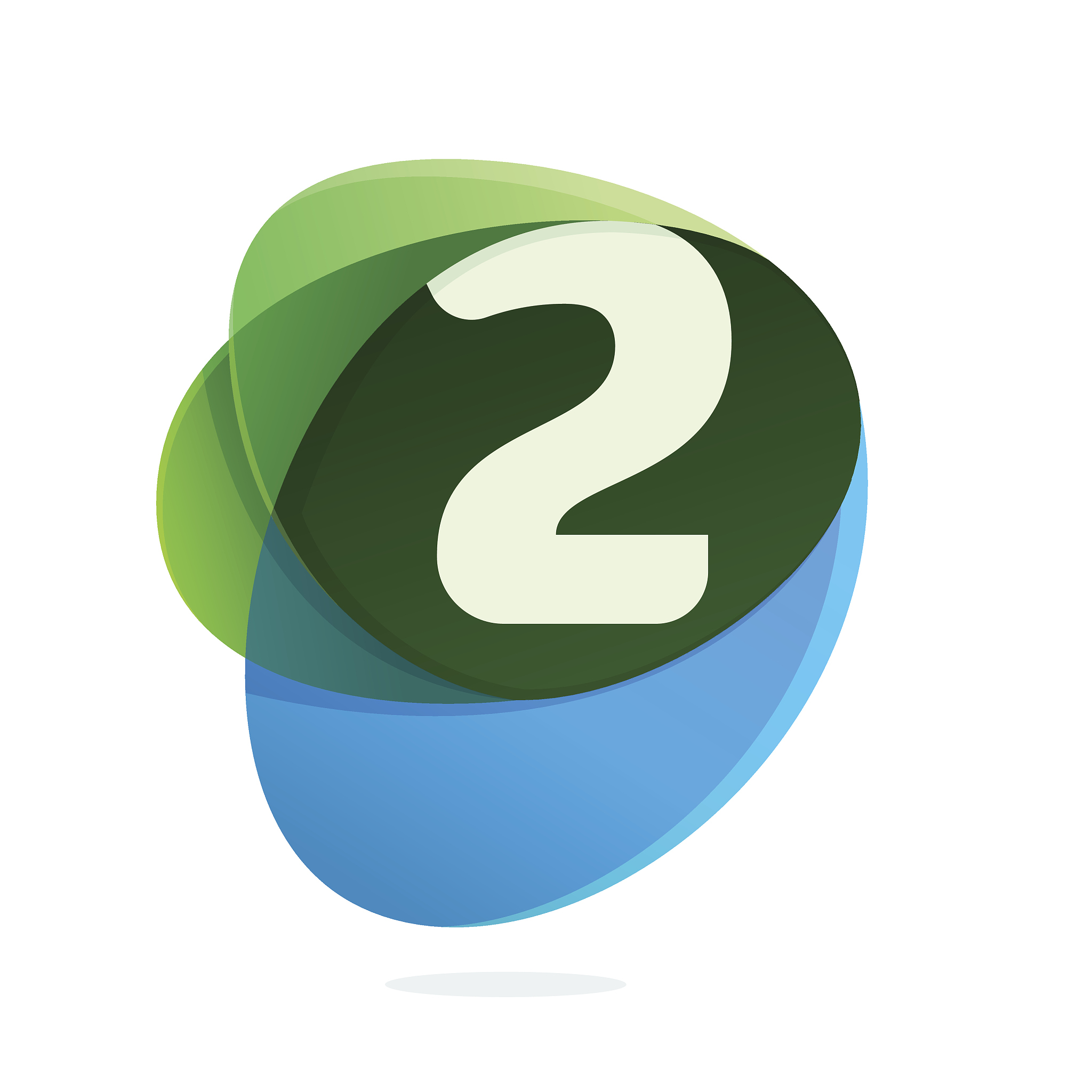 number two icon in green leaves and blue drops.