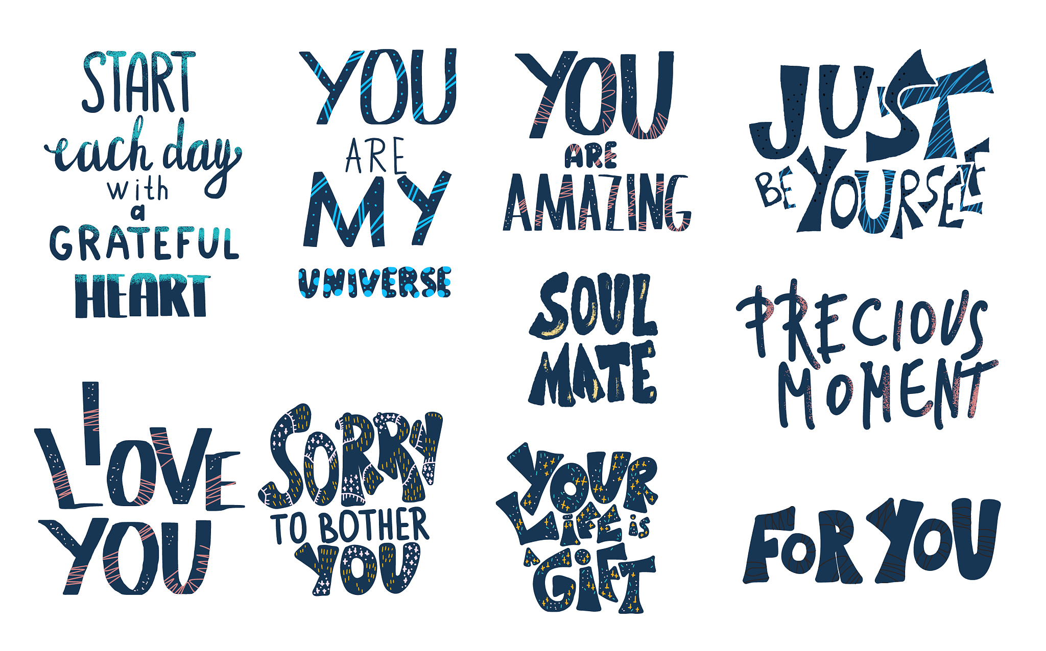 set motivational quotes isolated text