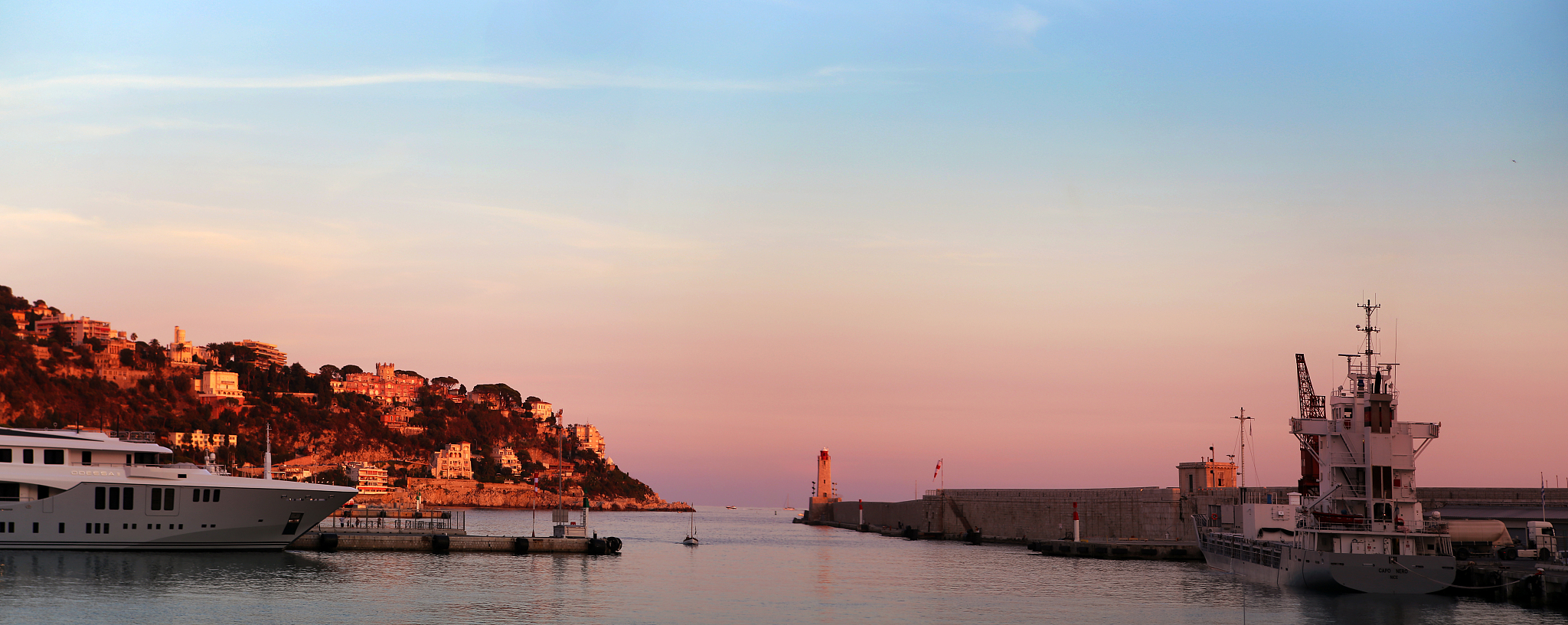 panoramic view of the bay of the port of nice, france