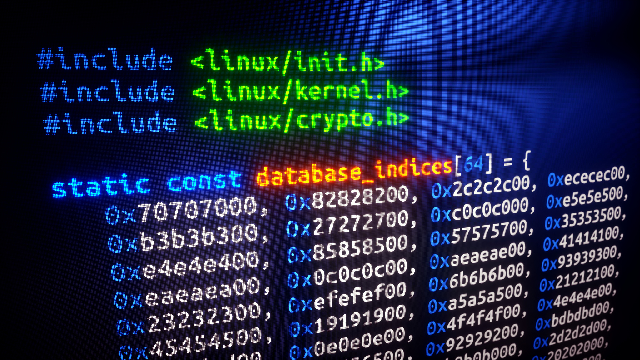code snippet of hexadecimal characters
