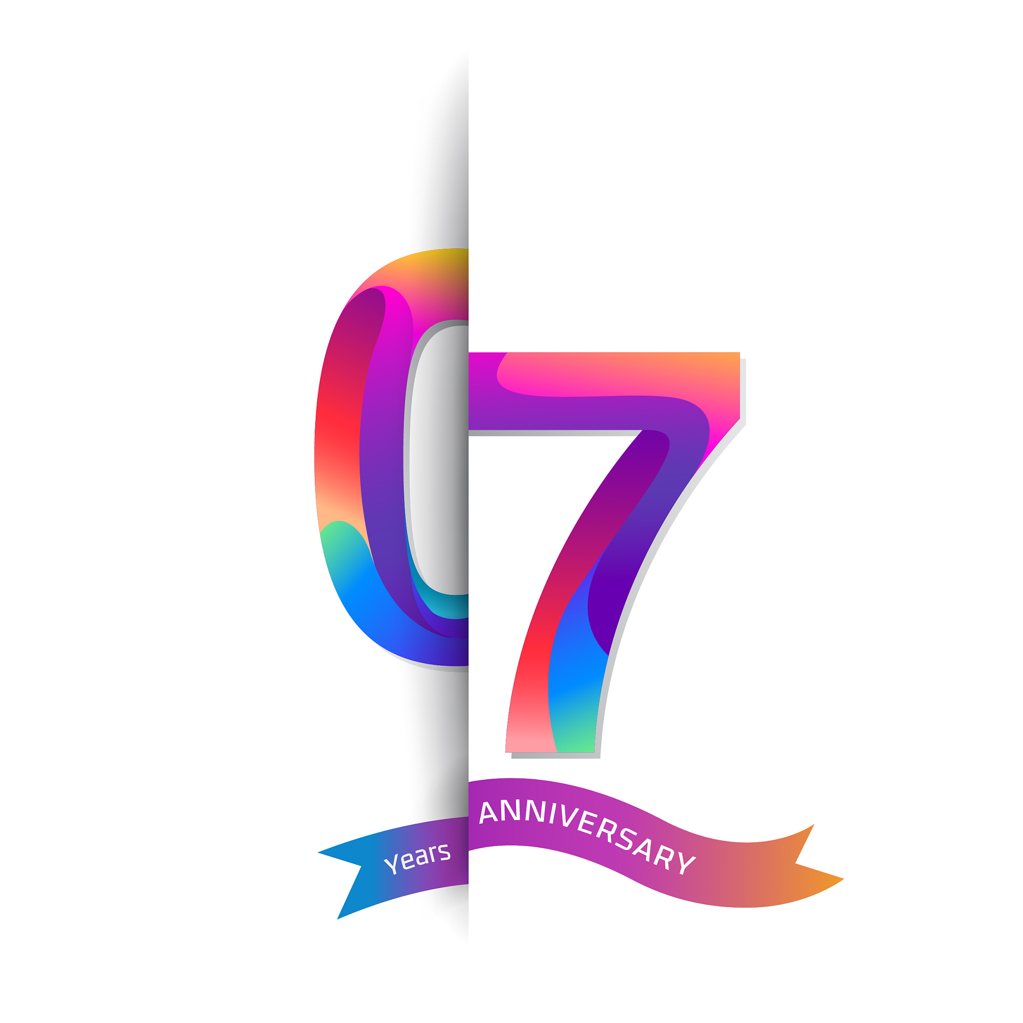 7 years anniversary with colorful stylized number. applicable fo