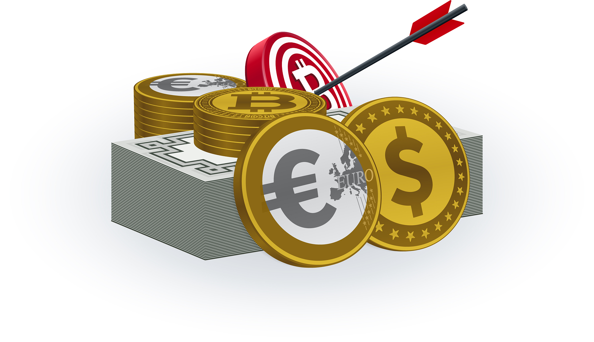 dollars euros bitcoins banknotes target board