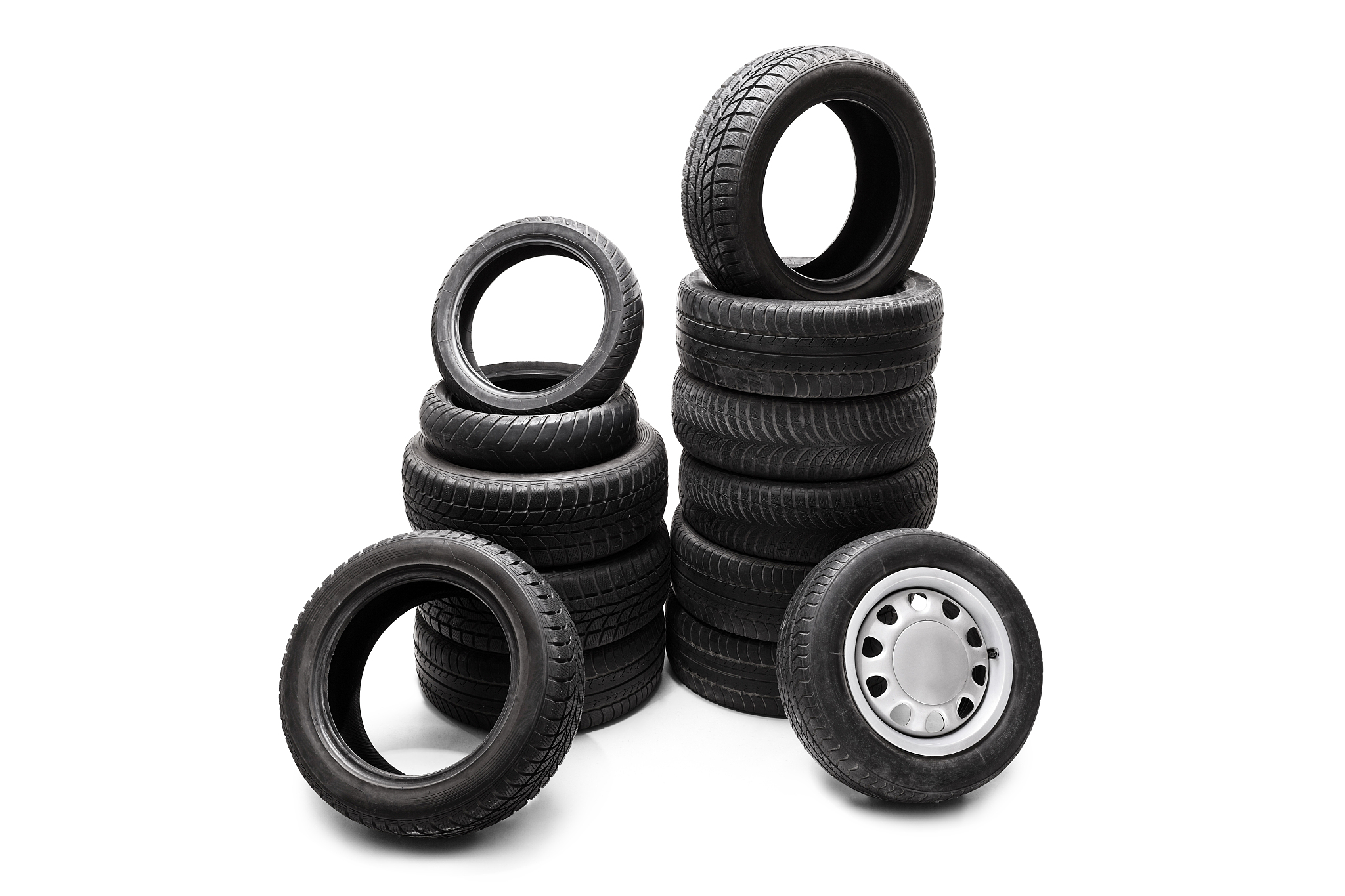 car tires piled up in two separate stacks