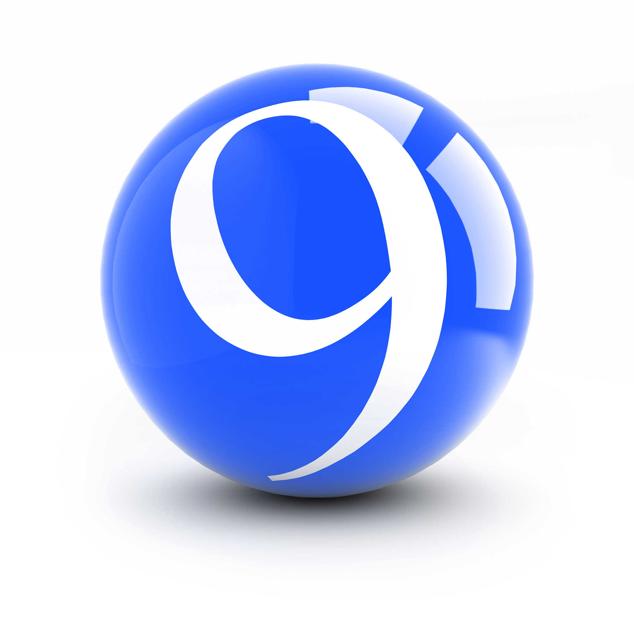 number 9 on a bright blue balls isolated on white.