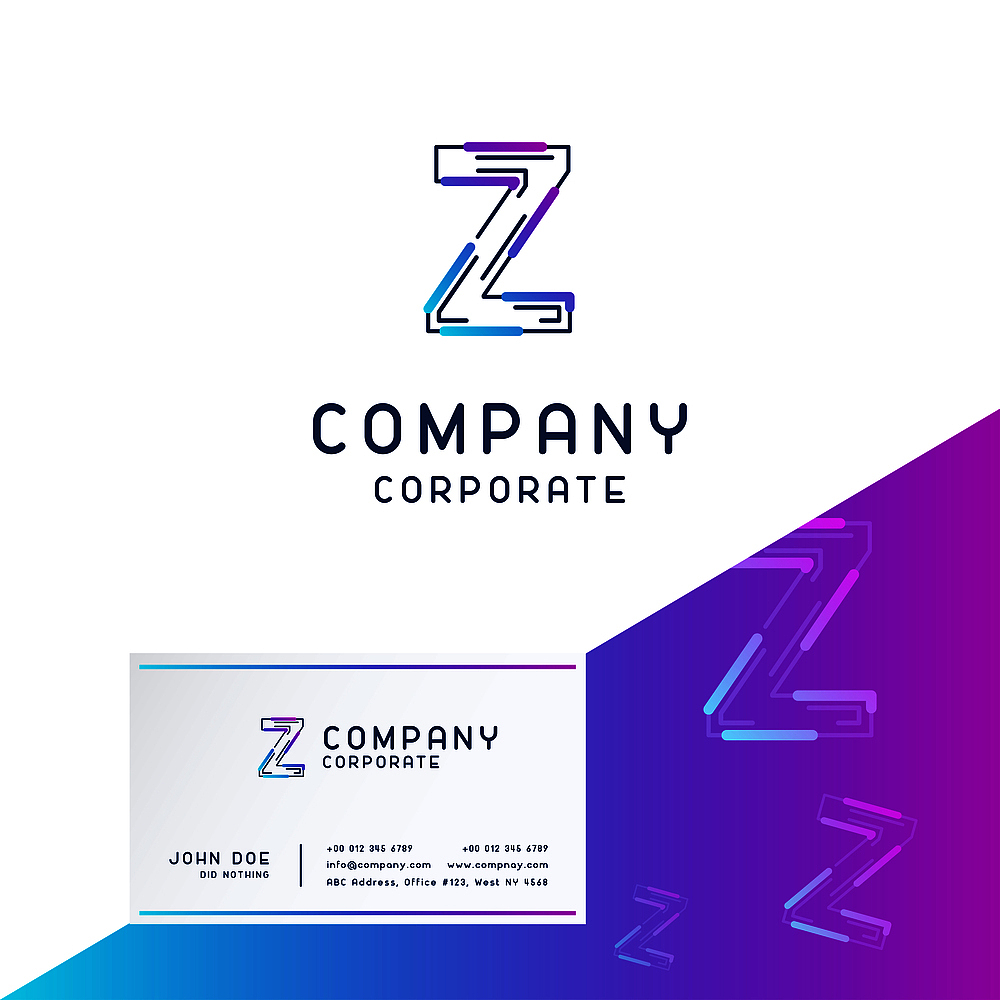 z company logo design with visiting card vector