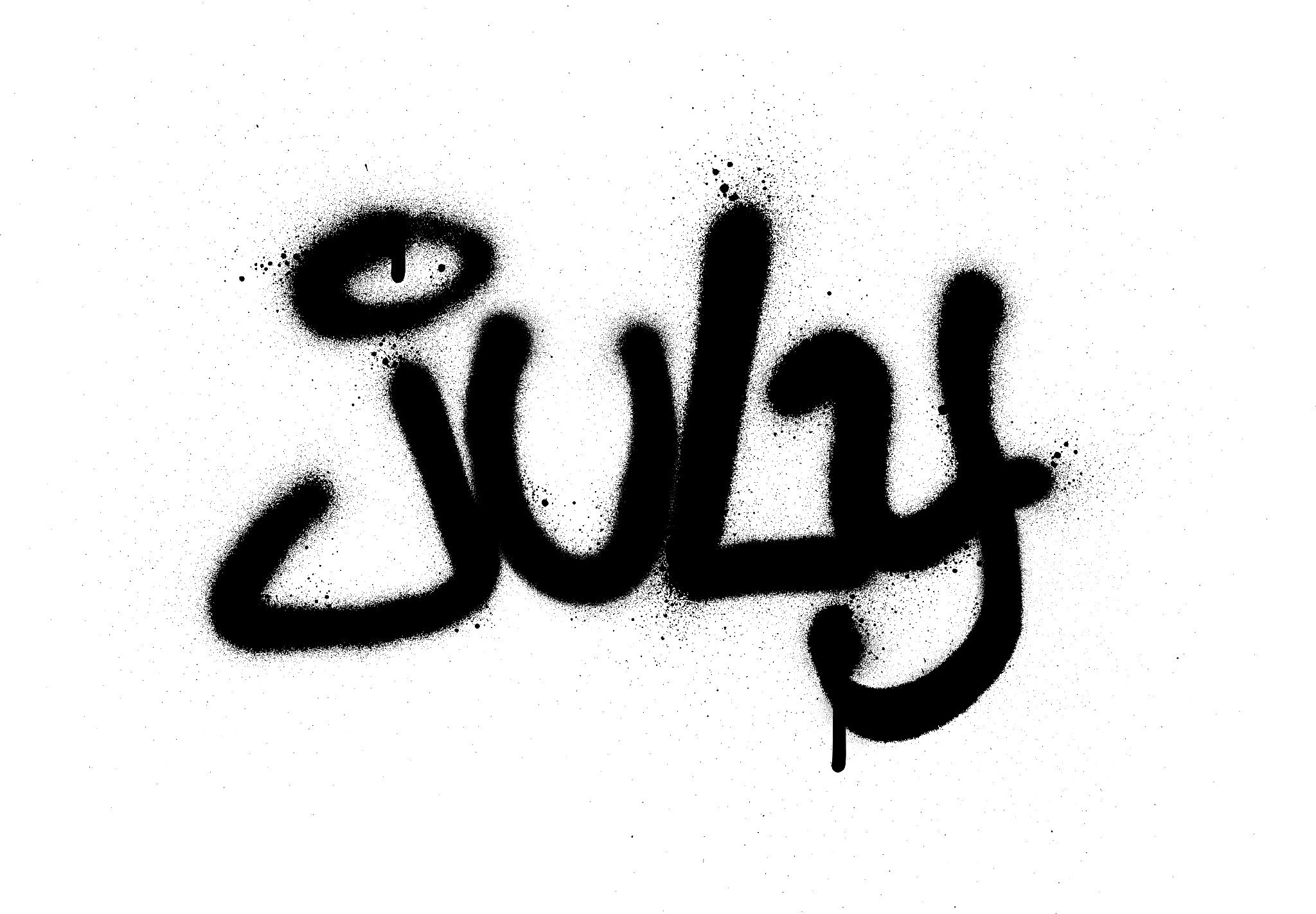 graffiti july word sprayed in black over white