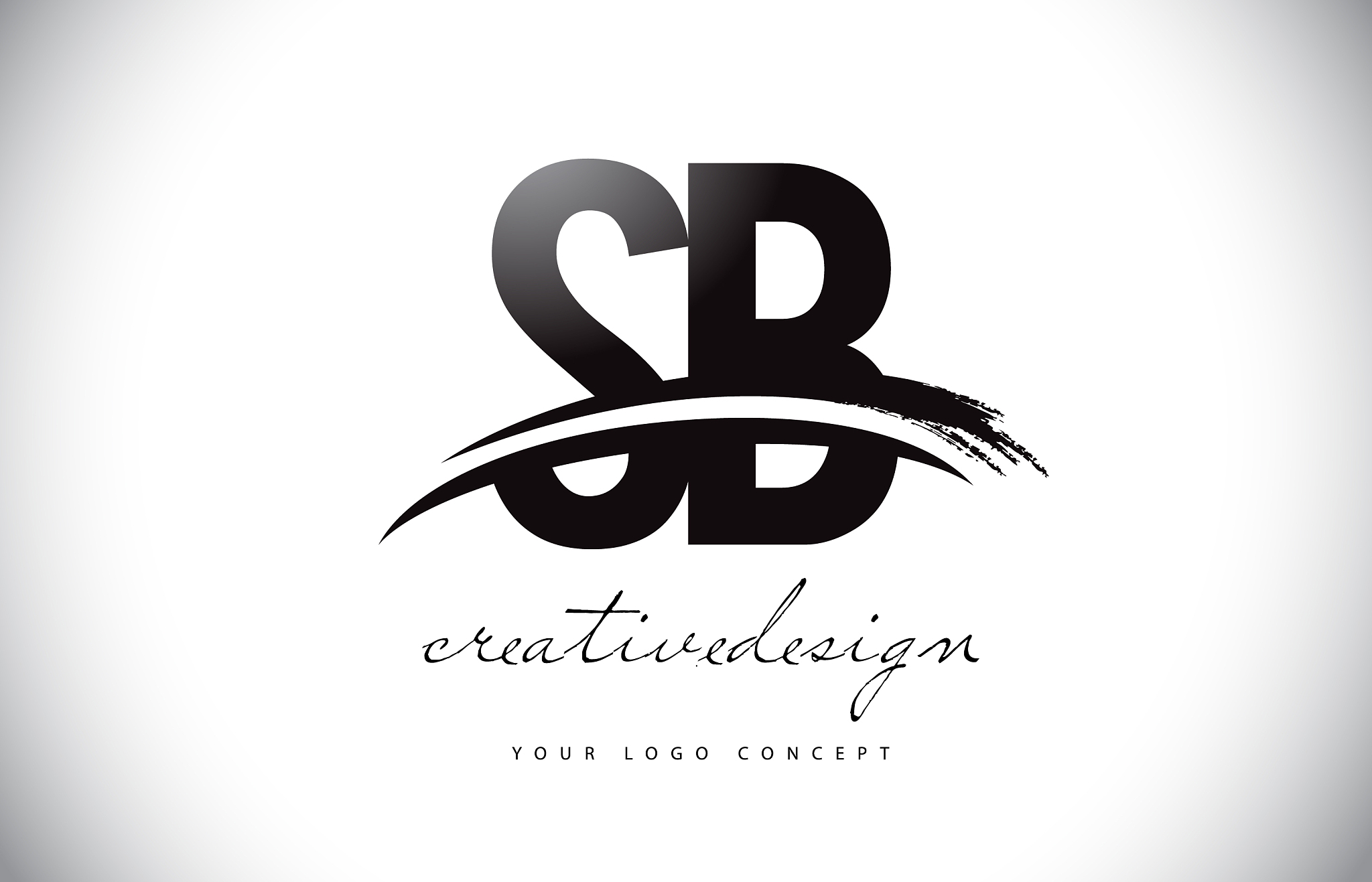 sb s b letter logo design with swoosh and black